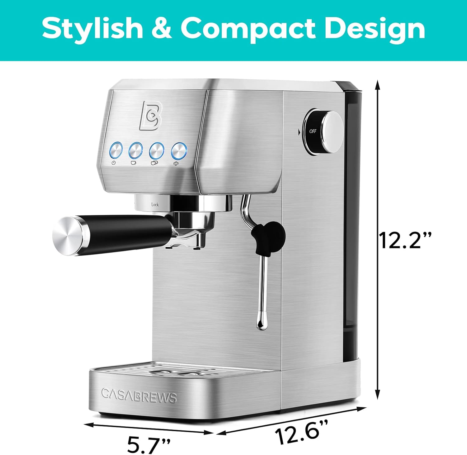 Máquina espresso CASABREWS de 20 bares, máquina de café espresso profesional con espumador de leche a vapor, máquina de café espresso de acero inoxidable con depósito de agua extraíble de 49 onzas, plateada