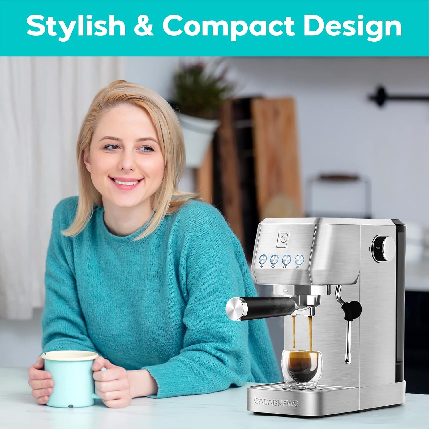 Máquina espresso CASABREWS de 20 bares, máquina de café espresso profesional con espumador de leche a vapor, máquina de café espresso de acero inoxidable con depósito de agua extraíble de 49 onzas, plateada