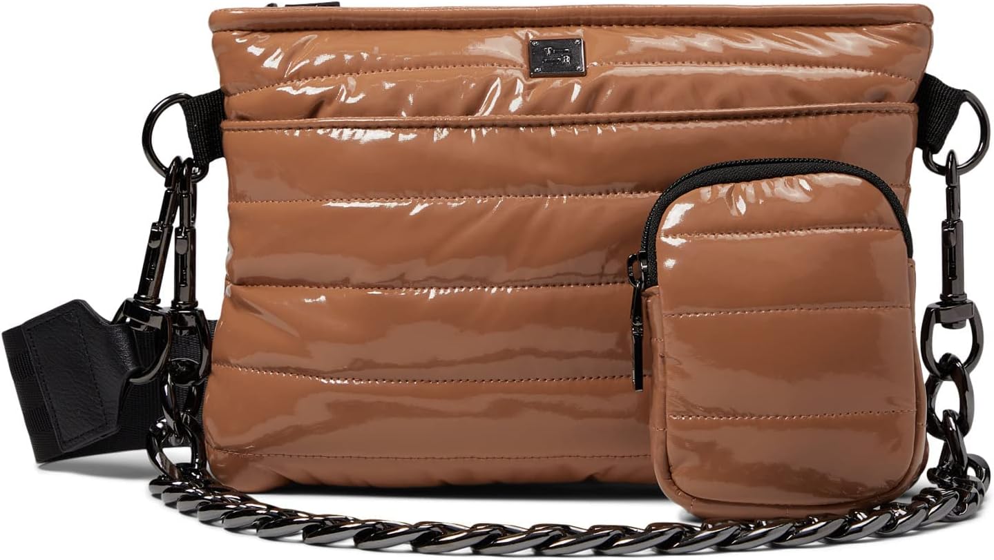 Think Royln Downtown Crossbody - Purse for Women - Polyester Construction - Zippered Back - Detachable Strap Dark Nude Patent One Size One Size · v4