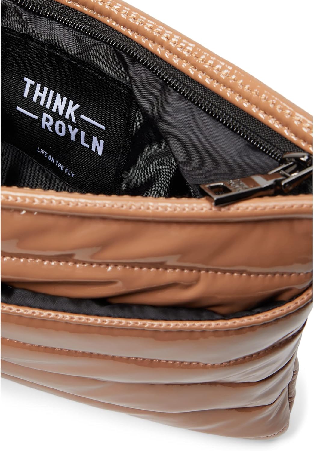 Think Royln Downtown Crossbody - Purse for Women - Polyester Construction - Zippered Back - Detachable Strap Dark Nude Patent One Size One Size · v4