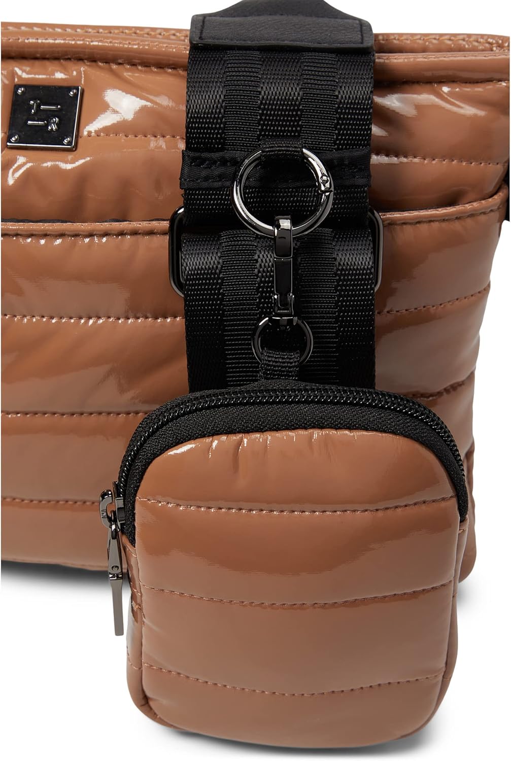 Think Royln Downtown Crossbody - Purse for Women - Polyester Construction - Zippered Back - Detachable Strap Dark Nude Patent One Size One Size · v4