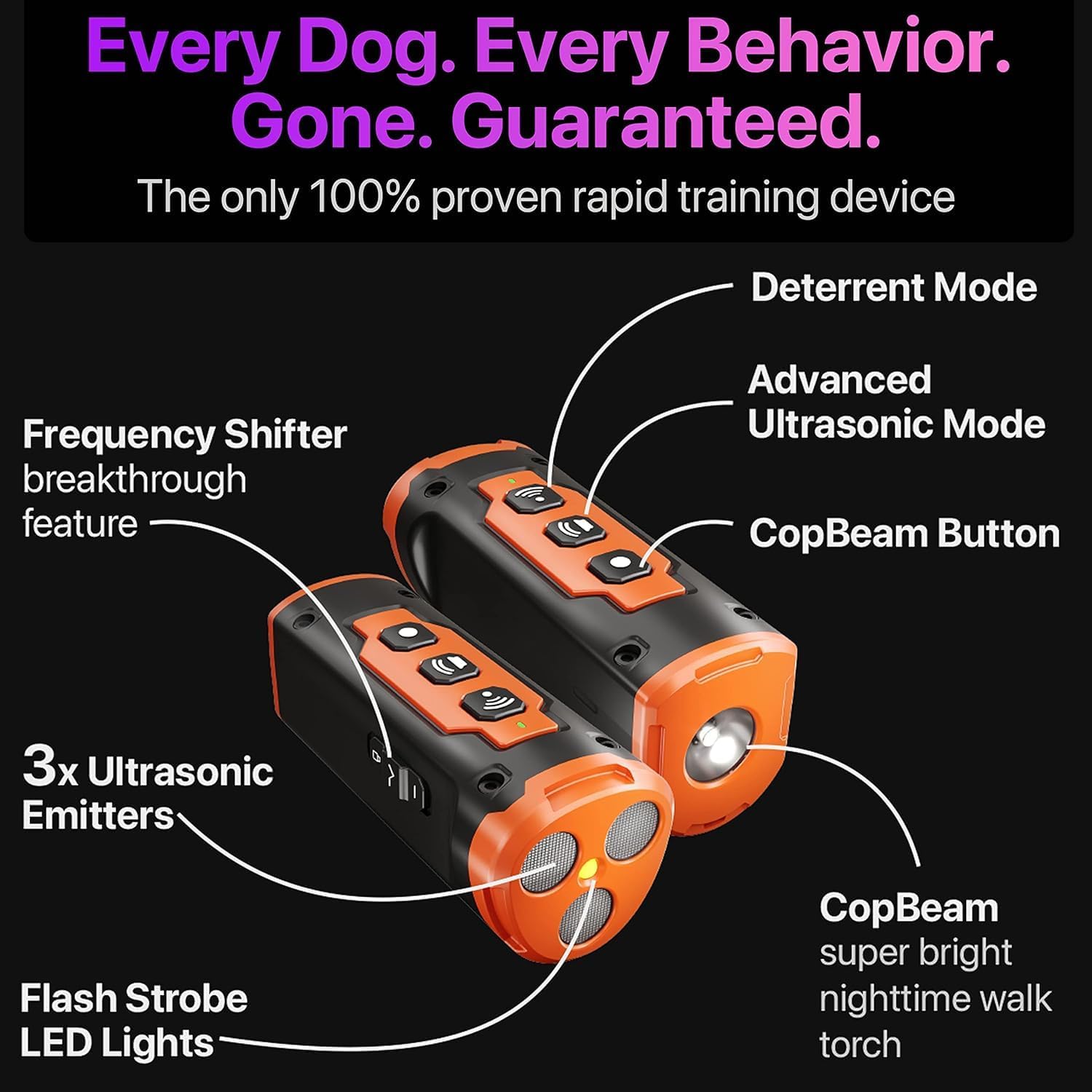 NPS Dog Bark Deterrent Devices w/ 3X Sonic emitters 50ft Range | Professional Dog Training Tool, Anti Bark Device for Dogs |Best Behavior Aid - Barking Silencer Indoor  Outdoor, Rechargeable · v3