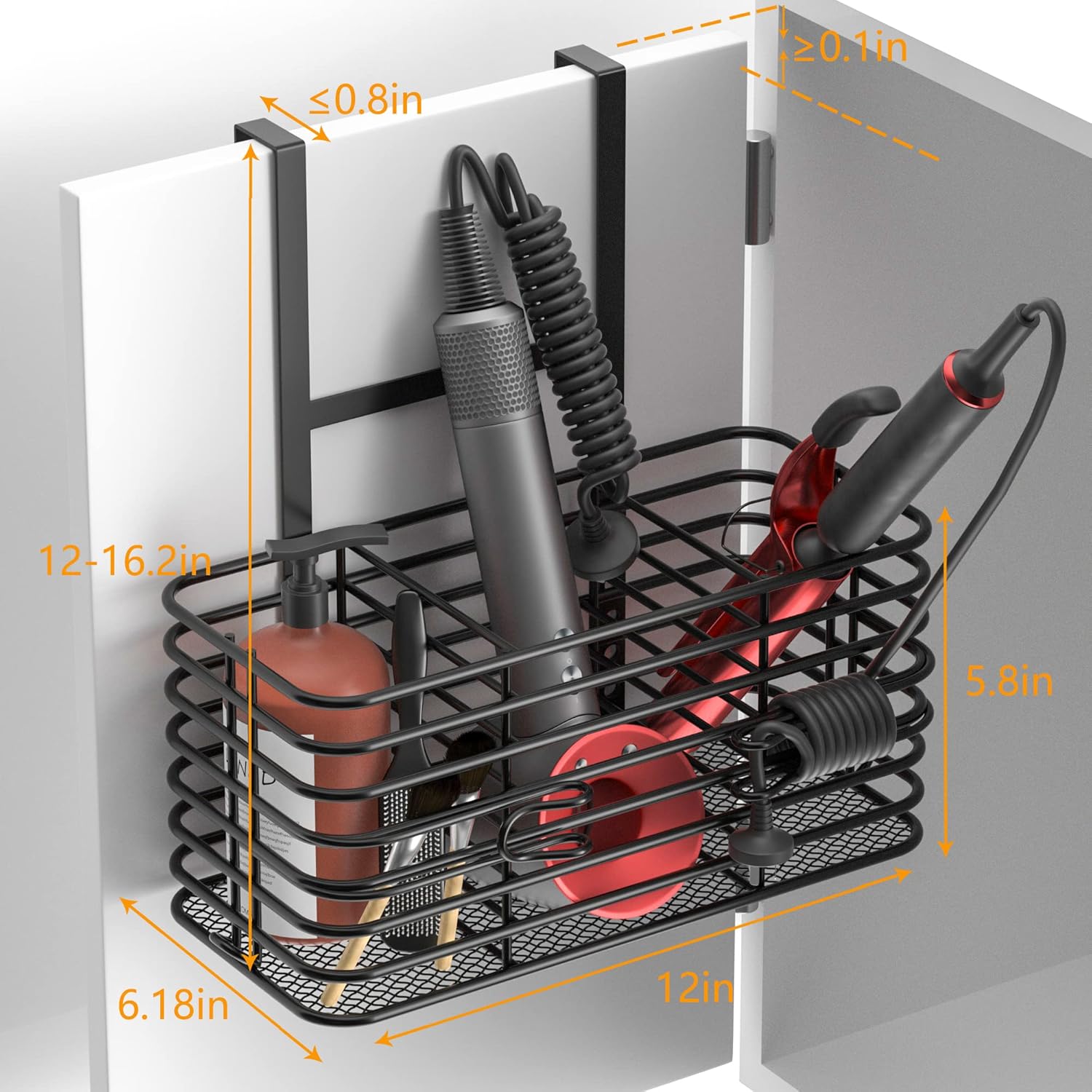 LONGD Bathroom Organizer,Hair Tool Organizer,Hair Dryer Holder,Daily Necessities Storage, 6 Height Adjustable,Wall/Cabinet Door Type, Suitable for Bathroom, Kitchen, Bedroom Storage, Black · v2