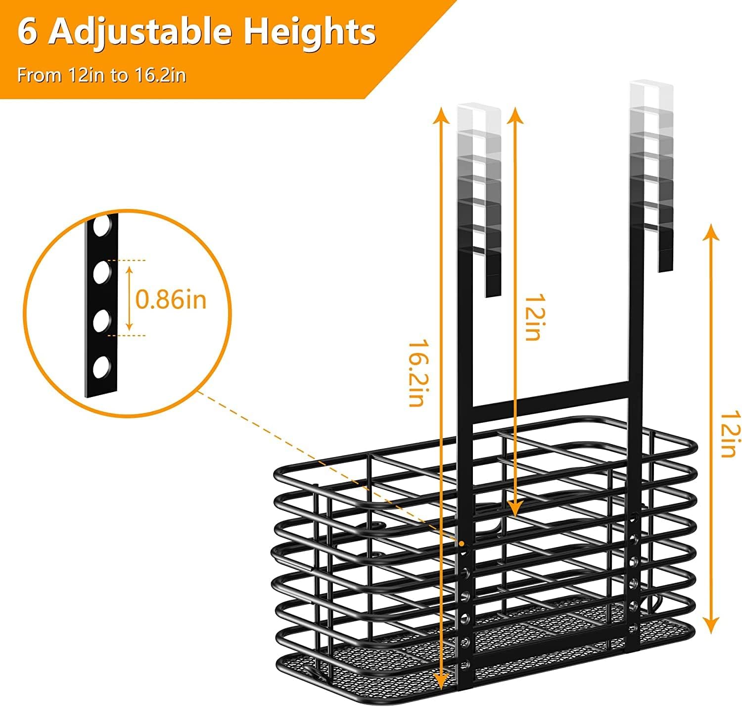 LONGD Bathroom Organizer,Hair Tool Organizer,Hair Dryer Holder,Daily Necessities Storage, 6 Height Adjustable,Wall/Cabinet Door Type, Suitable for Bathroom, Kitchen, Bedroom Storage, Black · v2