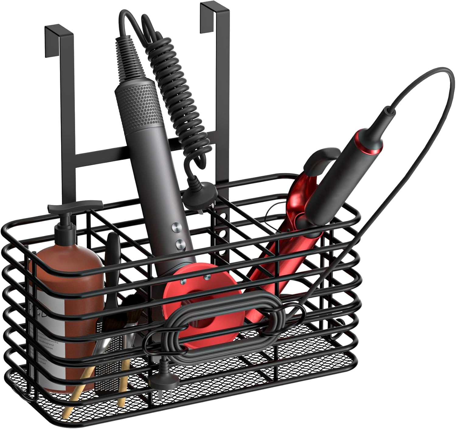LONGD Bathroom Organizer,Hair Tool Organizer,Hair Dryer Holder,Daily Necessities Storage, 6 Height Adjustable,Wall/Cabinet Door Type, Suitable for Bathroom, Kitchen, Bedroom Storage, Black · v2