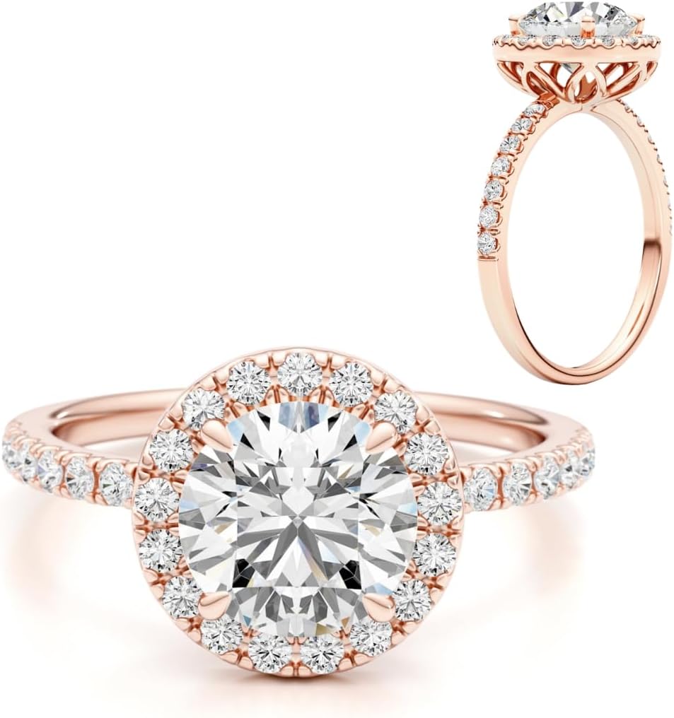 1/2 Carat Lab Grown Diamond and 2 Carat Moissanite Engagement Ring for Women in 14k White/Yellow/Rose Gold (D-E, VS, cttw) Wedding Ring Size 5.5 to 8 (10) · v2