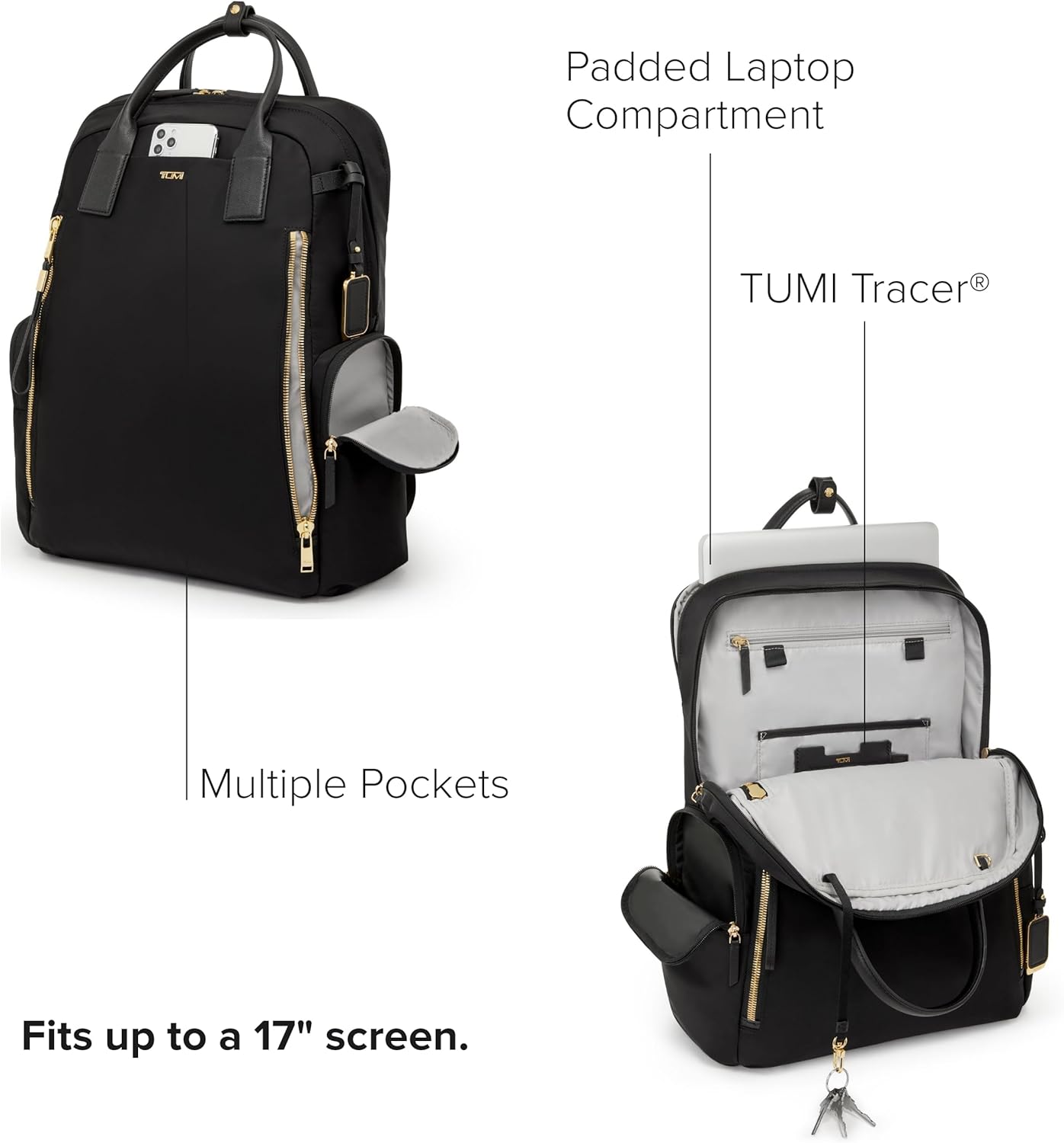 TUMI - Voyageur Atlanta Backpack - Travel Backpack for Women - For Business, Commute - Holds Up to 17 Laptop - Black  Gold Hardware · v3