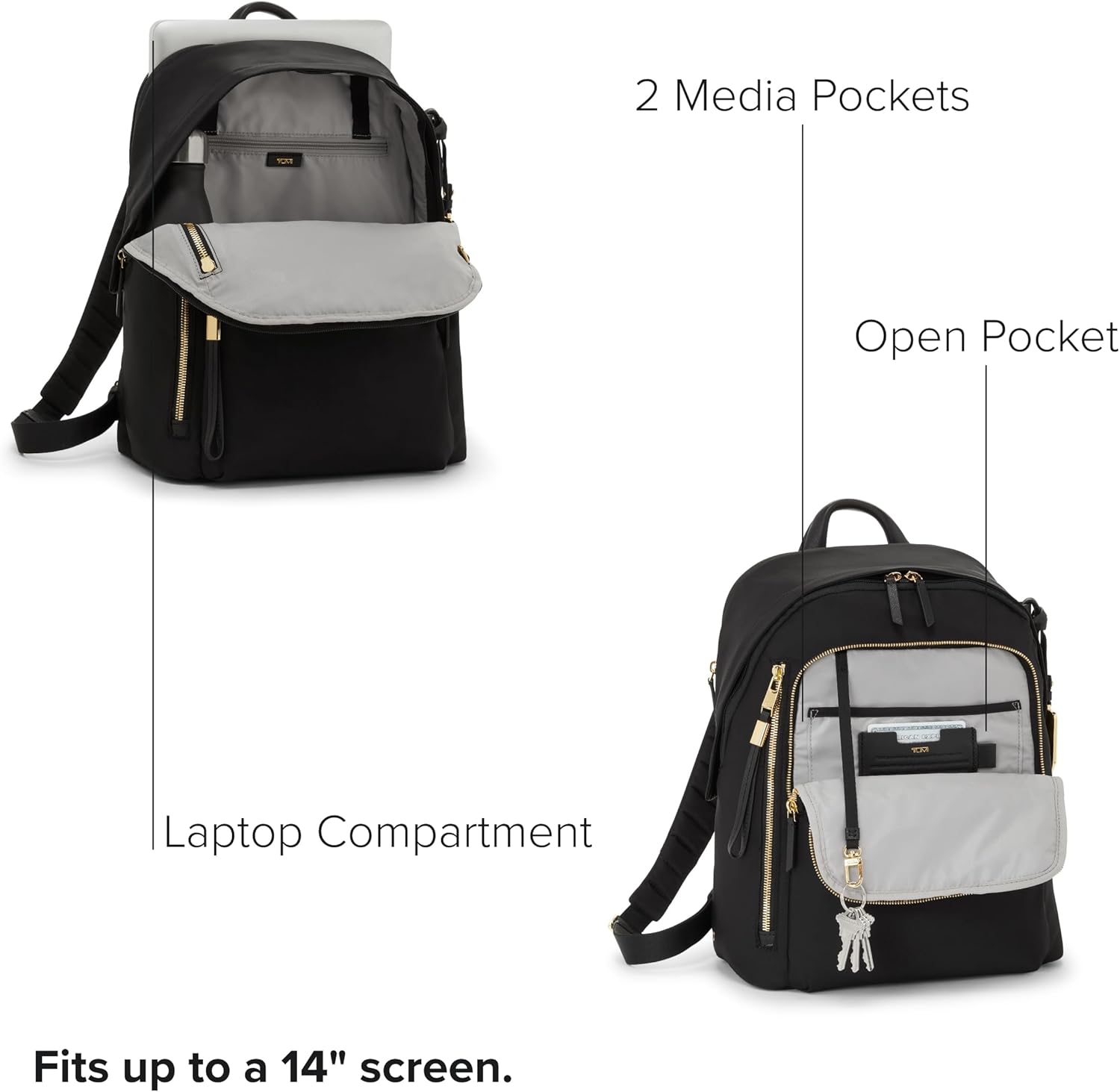 TUMI — Voyageur Halsey Backpack — Reiserucksack — Für Business, Mode, Pendeln — für bis zu 14 Bildschirme — Schwarzgold