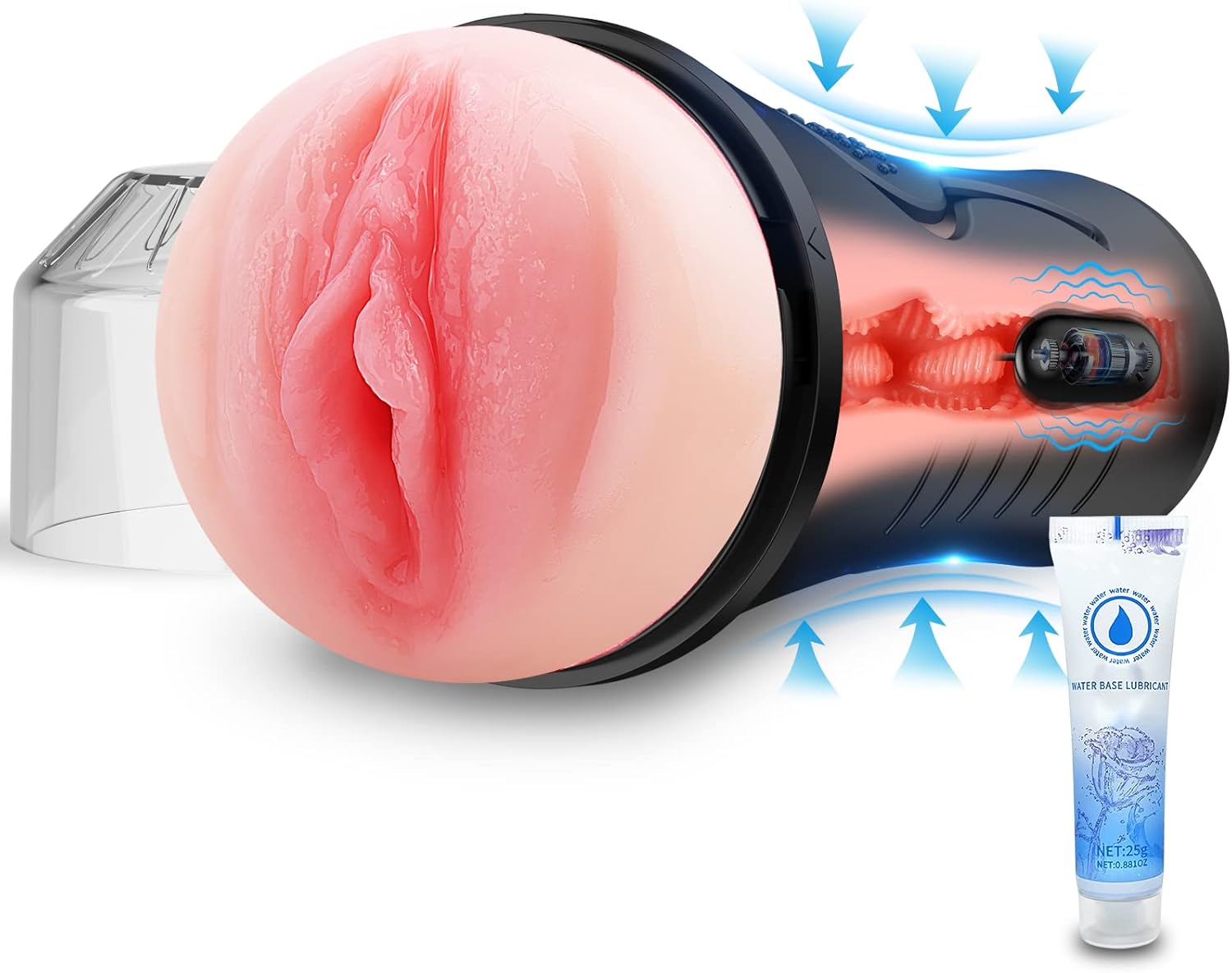 Masturbador masculino vibrador, vagina con bolsillo apretable, vagina con textura realista, copa de masturbación con 7,5 de profundidad, regordeta y suave, carnosa, masturbación, acariciamiento, juguete sexual para hombre realista