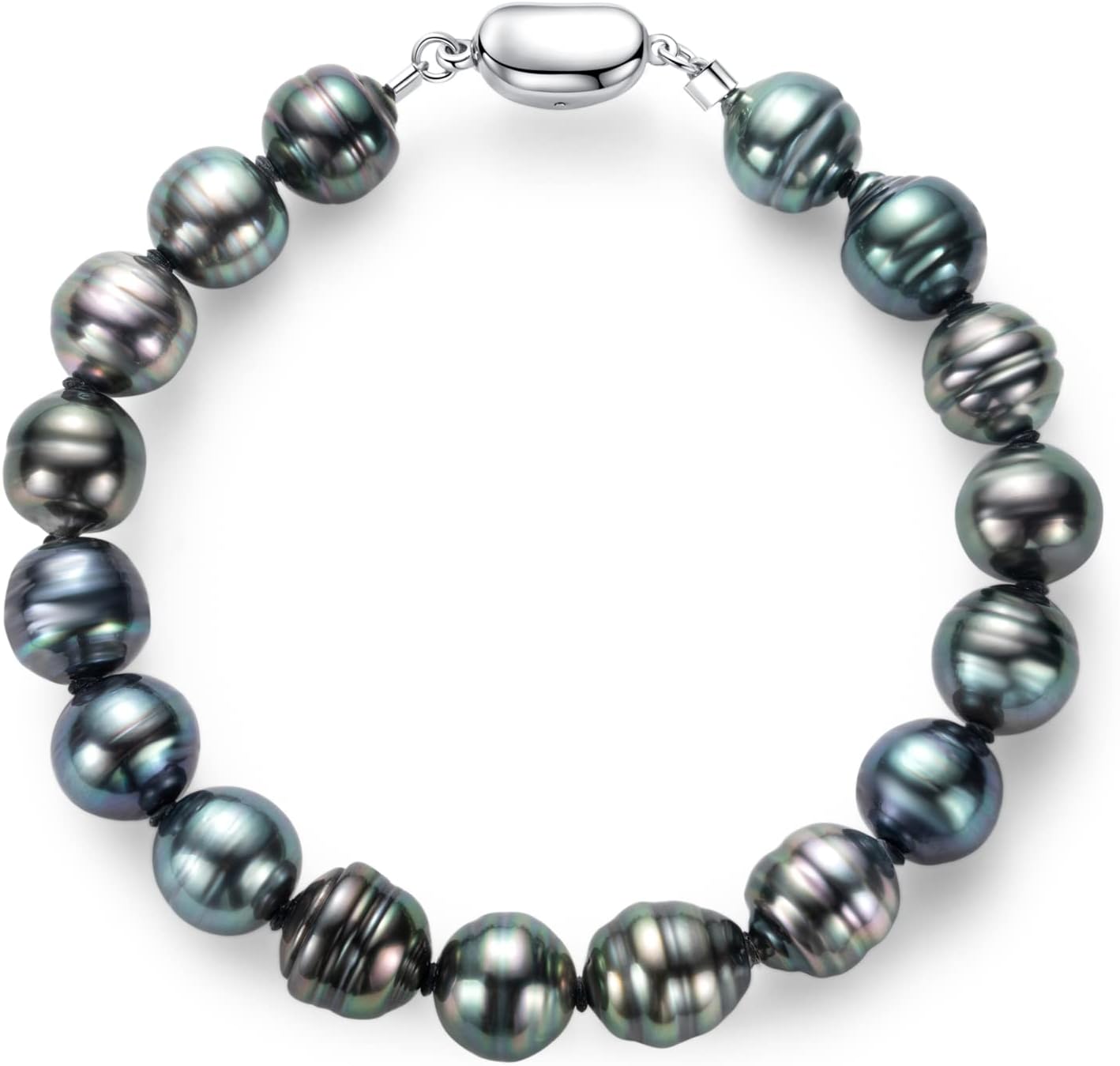 9-11MM Genuine Tahitian Black Baroque Pearl Bracelet, AAAA Quality Handpicked Tahitian Baroque Pearls, 18 White Gold Plated Sterling Silver Clasp, 6-8 Inch in Length · v4