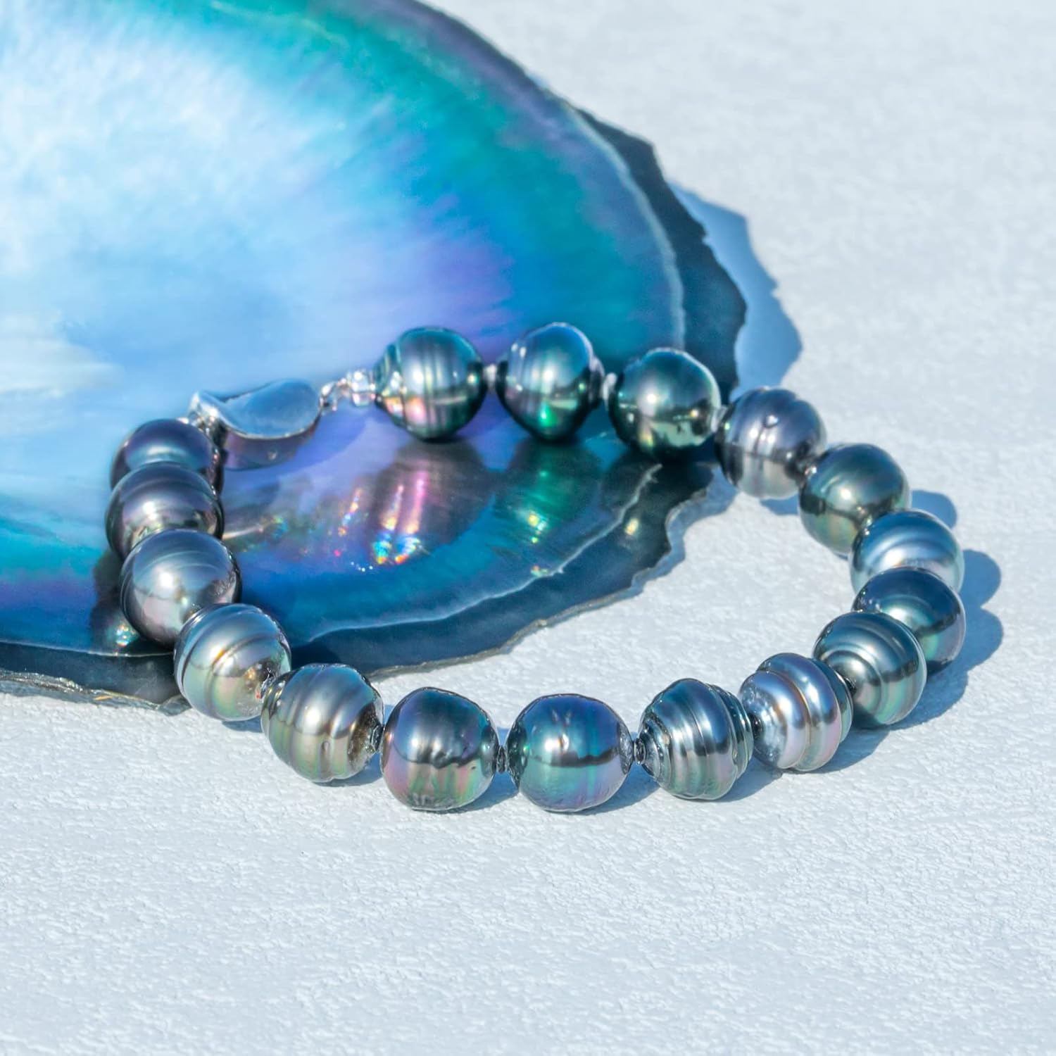 9-11MM Genuine Tahitian Black Baroque Pearl Bracelet, AAAA Quality Handpicked Tahitian Baroque Pearls, 18 White Gold Plated Sterling Silver Clasp, 6-8 Inch in Length · v4