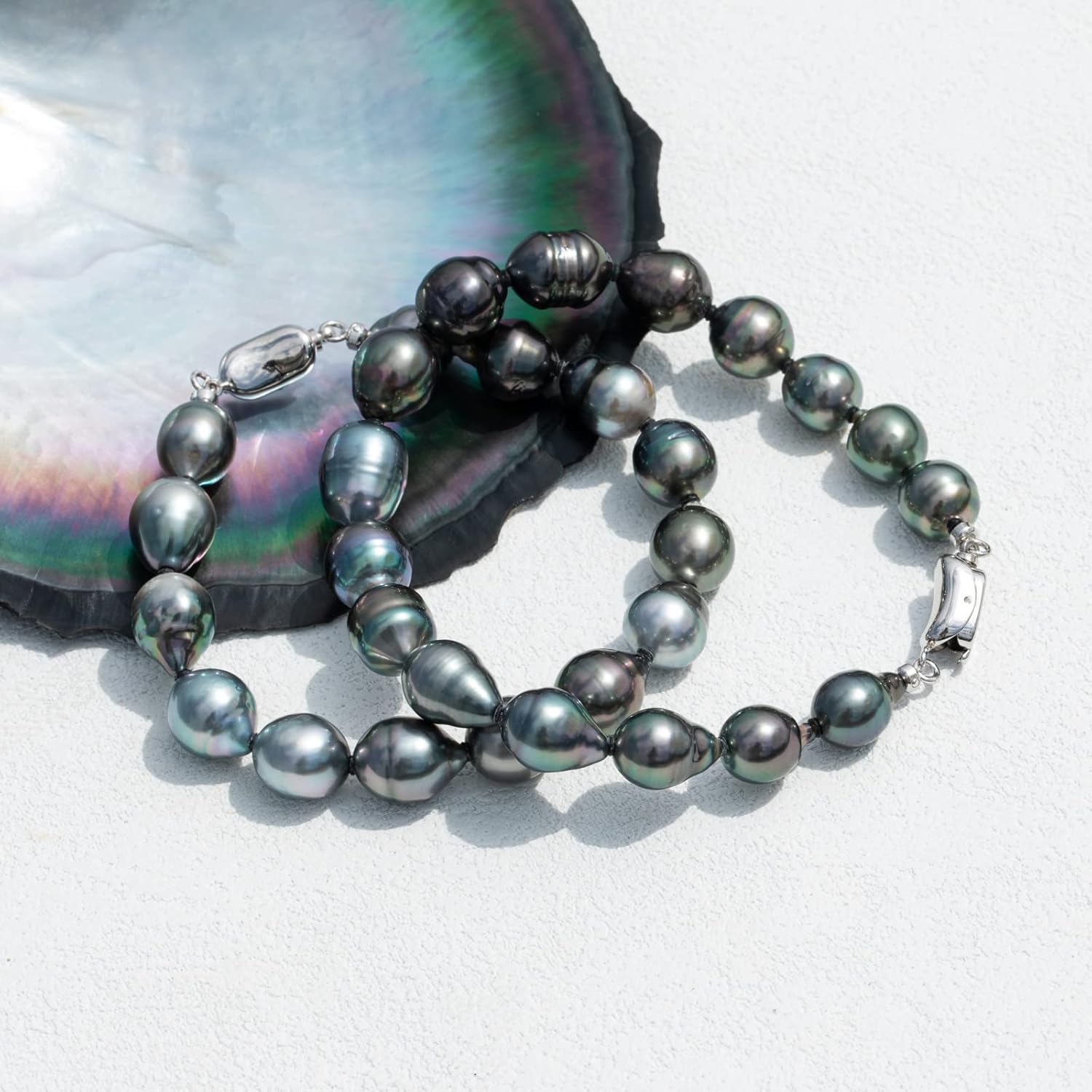 9-11MM Genuine Tahitian Black Baroque Pearl Bracelet, AAAA Quality Handpicked Tahitian Baroque Pearls, 18 White Gold Plated Sterling Silver Clasp, 6-8 Inch in Length · v4