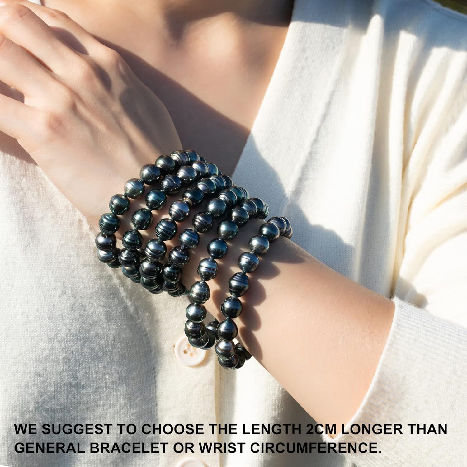 9-11MM Genuine Tahitian Black Baroque Pearl Bracelet, AAAA Quality Handpicked Tahitian Baroque Pearls, 18 White Gold Plated Sterling Silver Clasp, 6-8 Inch in Length · v4