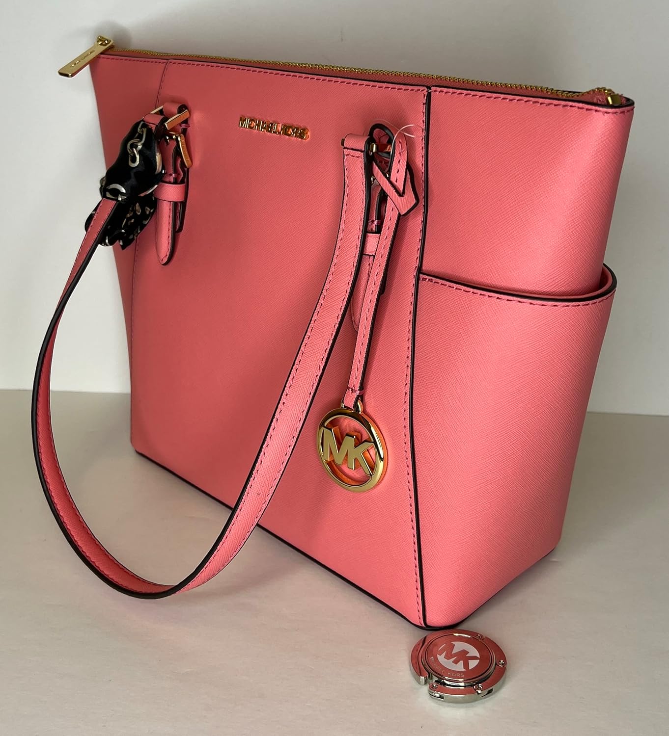 MICHAEL Michael Kors Charlotte Large Zip Tote bundled with matching Trifold Wallet, Purse Hook and Skinny Scarf · v3