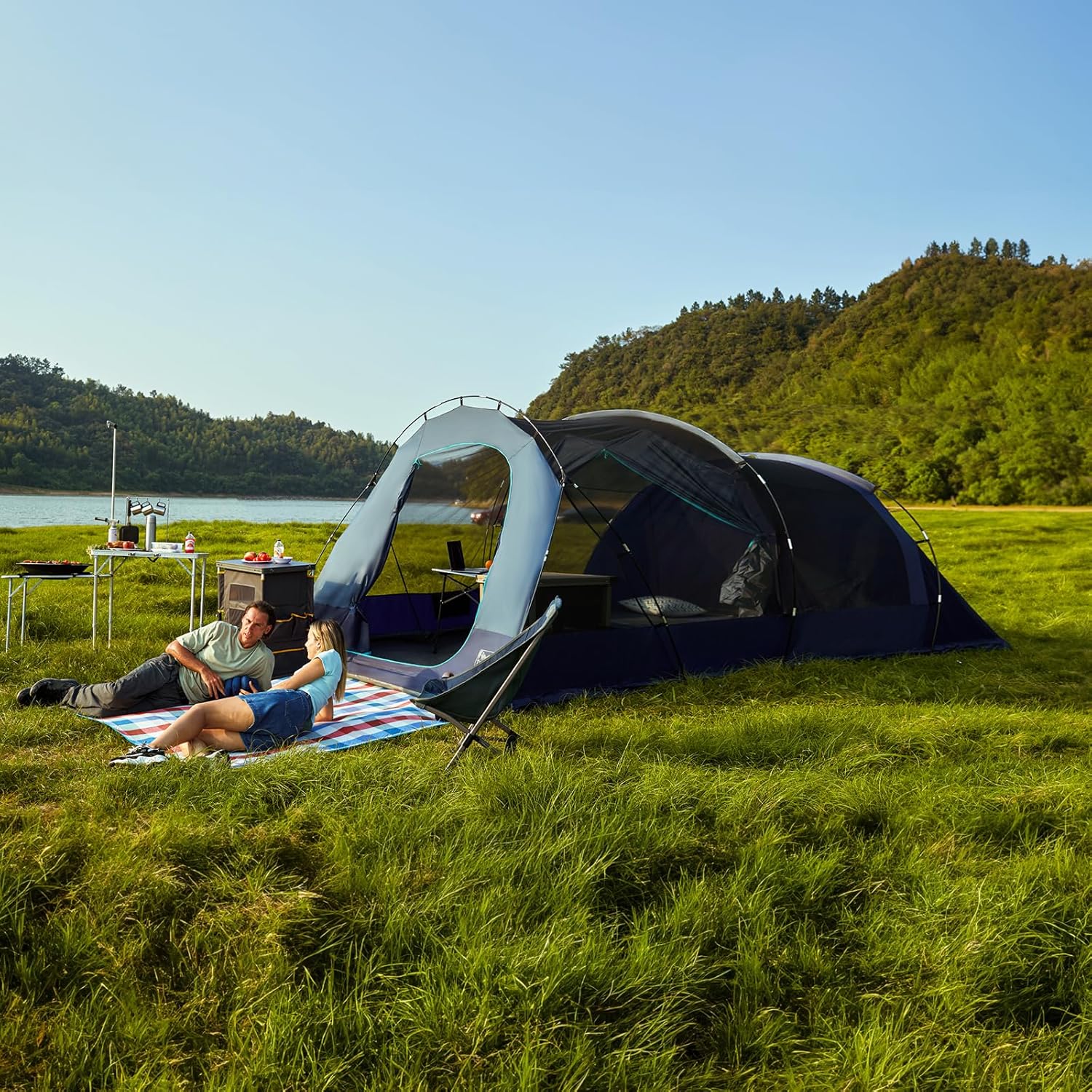 TIMBER RIDGE 8 Person Camping Tent with Large Porch, Portable Waterproof Windproof Family Tent with Rainfly Carry Bag Room Divider, Easy Set-up Tent with Excellent Ventilation for Camping, 3 Season · v5