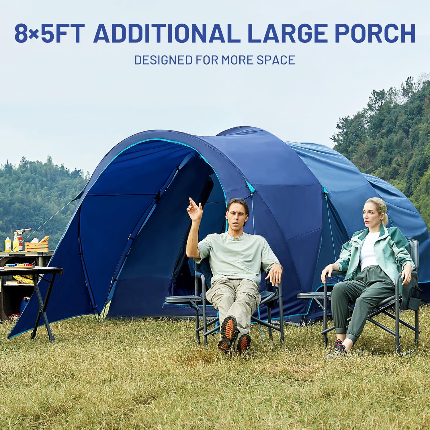 TIMBER RIDGE 8 Person Camping Tent with Large Porch, Portable Waterproof Windproof Family Tent with Rainfly Carry Bag Room Divider, Easy Set-up Tent with Excellent Ventilation for Camping, 3 Season · v5