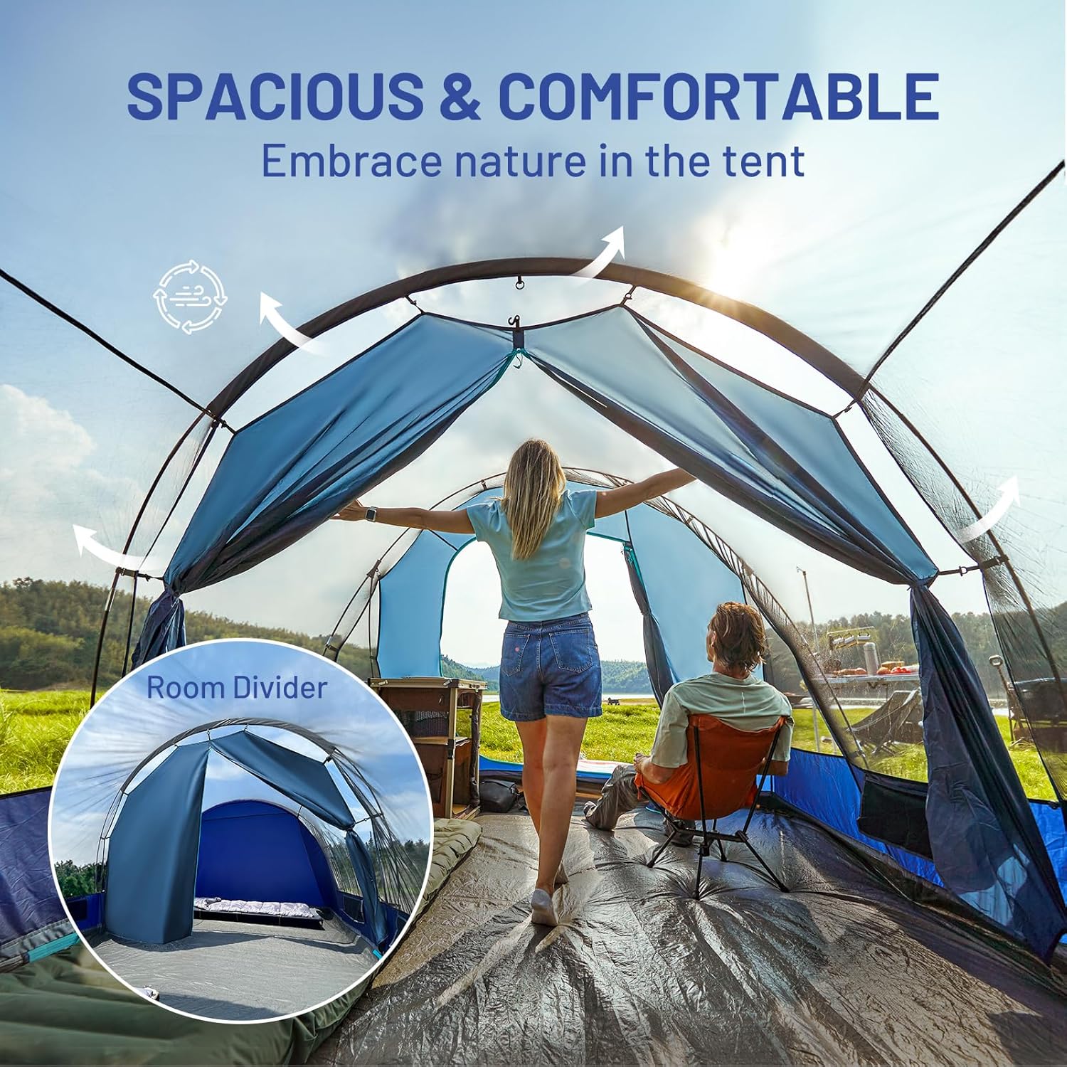 TIMBER RIDGE 8 Person Camping Tent with Large Porch, Portable Waterproof Windproof Family Tent with Rainfly Carry Bag Room Divider, Easy Set-up Tent with Excellent Ventilation for Camping, 3 Season · v5