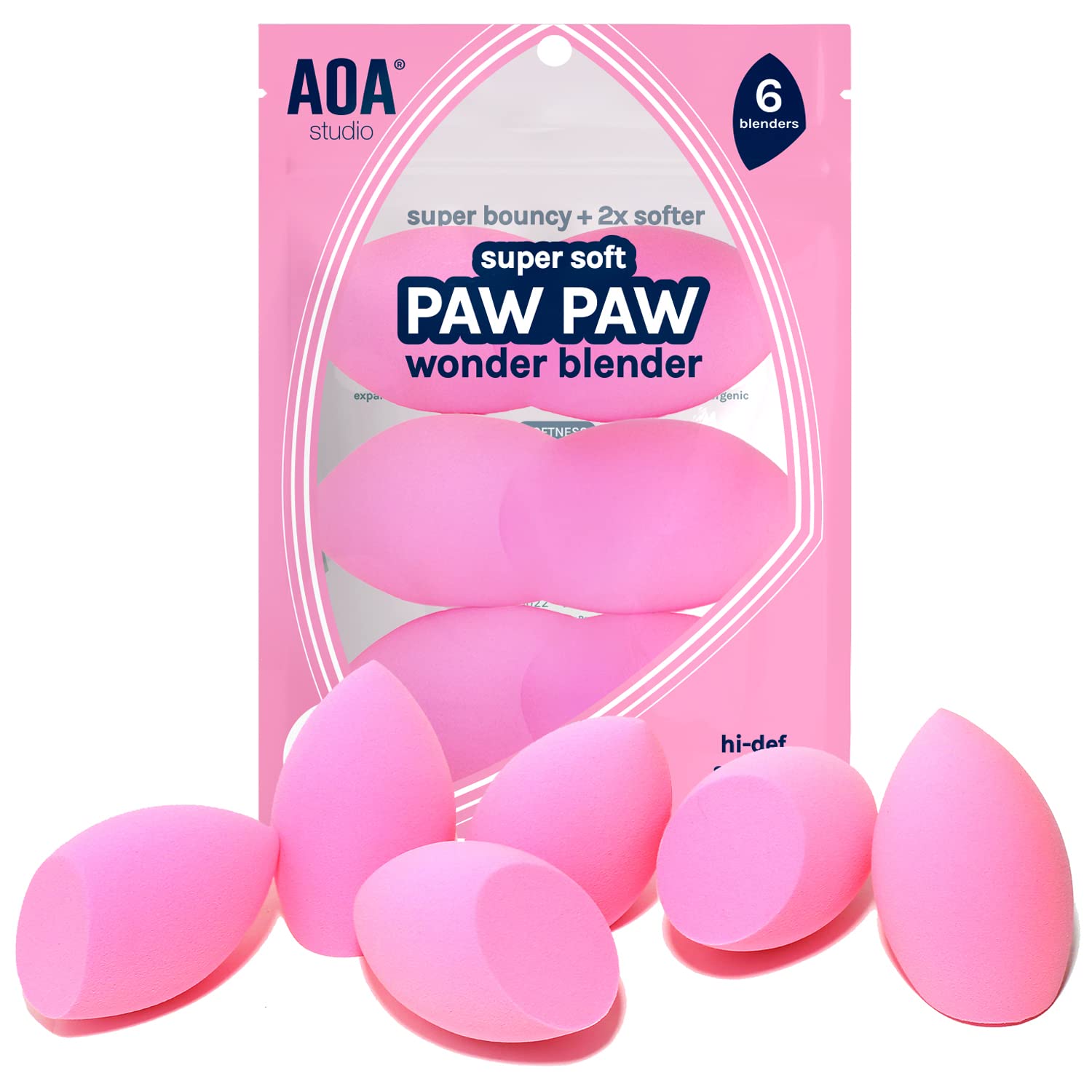 AOA Studio Collection Makeup Sponge Set Makeup Blender Latex Free and High-definition Super Soft Set of 6 Makeup Blender For Powder Cream and Liquid, Beauty Cosmetic Beveled Shape (Pink) · v2