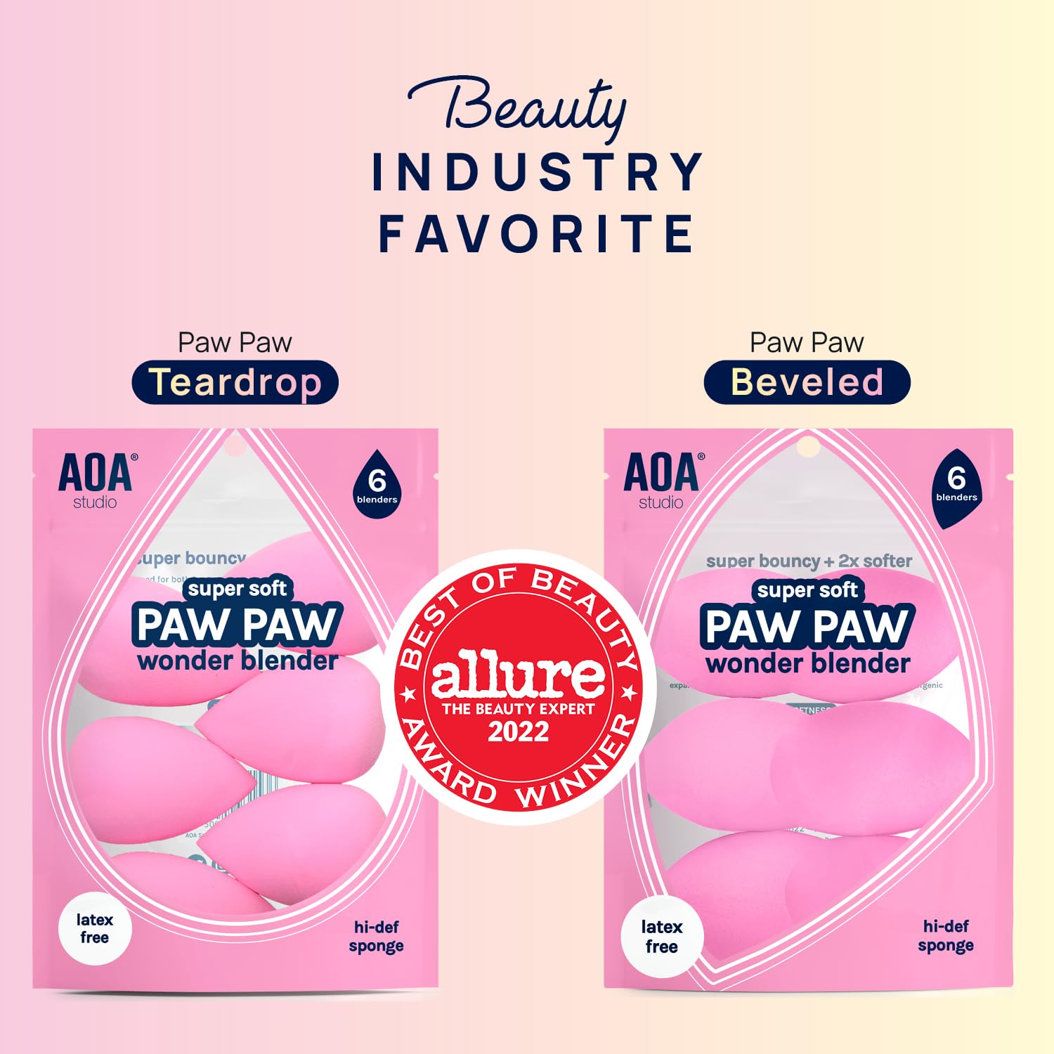 AOA Studio Collection Makeup Sponge Set Makeup Blender Latex Free and High-definition Super Soft Set of 6 Makeup Blender For Powder Cream and Liquid, Beauty Cosmetic Beveled Shape (Pink) · v2
