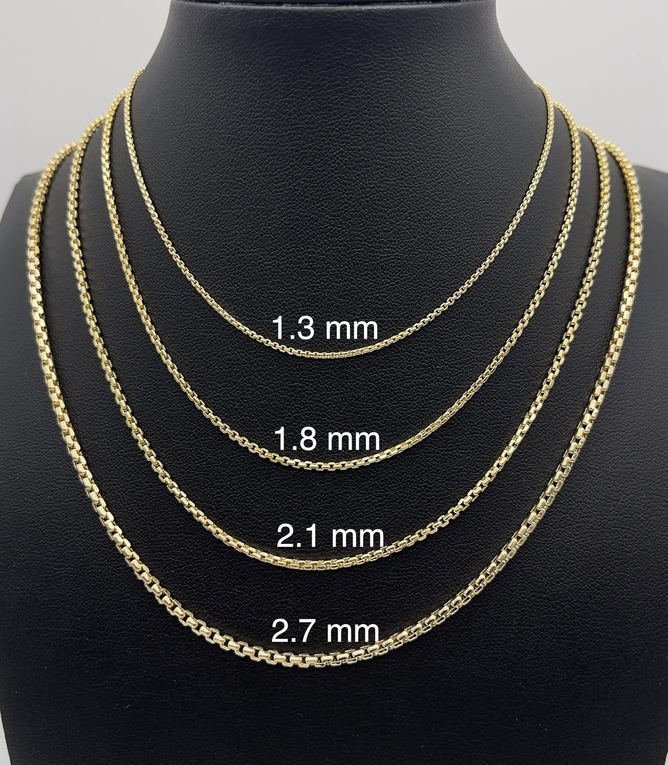 JEWELHEART โซ่กล่องกลมทองคำแท้ 14K ขนาด 1.3 มม. 1.8 มม. 2.1 มม. 2.7 มม. 3.4 มม. โซ่ทองคำแท้สีเหลืองและสีขาวสำหรับผู้ชาย สร้อยคอโซ่แบบข้อต่อตัดเพชรสำหรับผู้หญิง พร้อมตะขอก้ามปู ขนาด 16 18\ 20\ 22\ 24\
