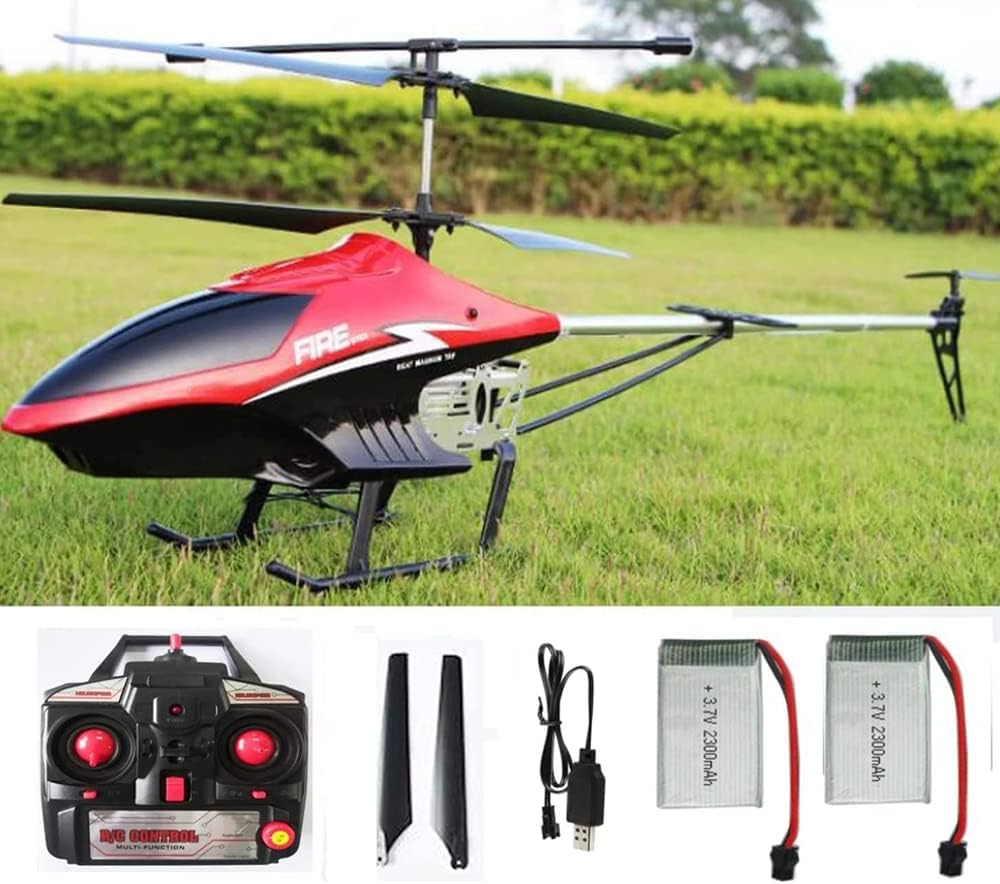 Grande elicottero RC resistente alle cadute con telecomando a 3.5 canali Giocattoli per elicottero per principianti Regalo di Natale per adolescenti con luce notturna a LED, rossa（2 batterie）