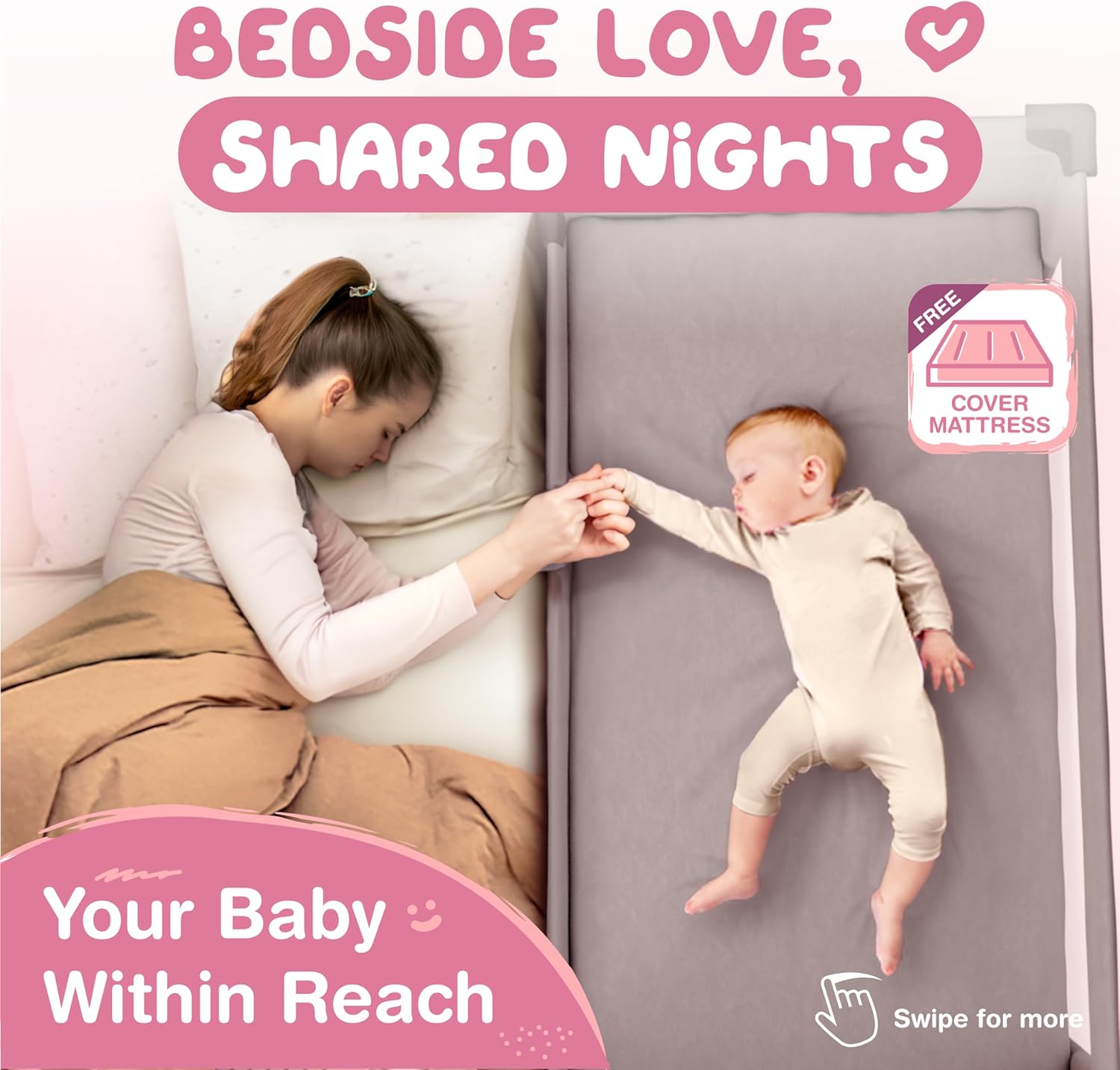 Baby Bassinets Bedside Sleeper Culla 7 in 1 per neonati E-Book | Culla da comodino Cunas para Bebes con fasciatoio, Pack and Play, parasole e zanzariera (modello 2024)