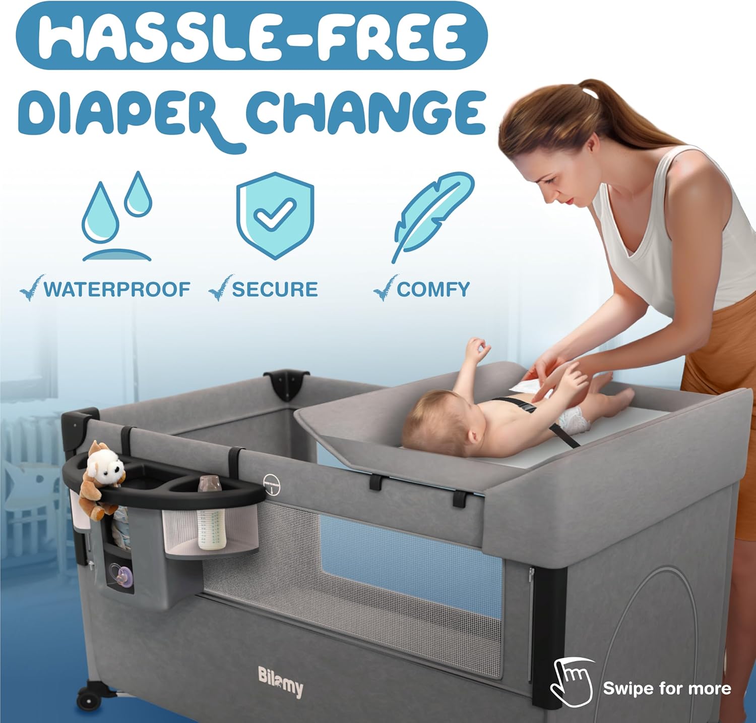 Baby Bassinets Bedside Sleeper Culla 7 in 1 per neonati E-Book | Culla da comodino Cunas para Bebes con fasciatoio, Pack and Play, parasole e zanzariera (modello 2024)