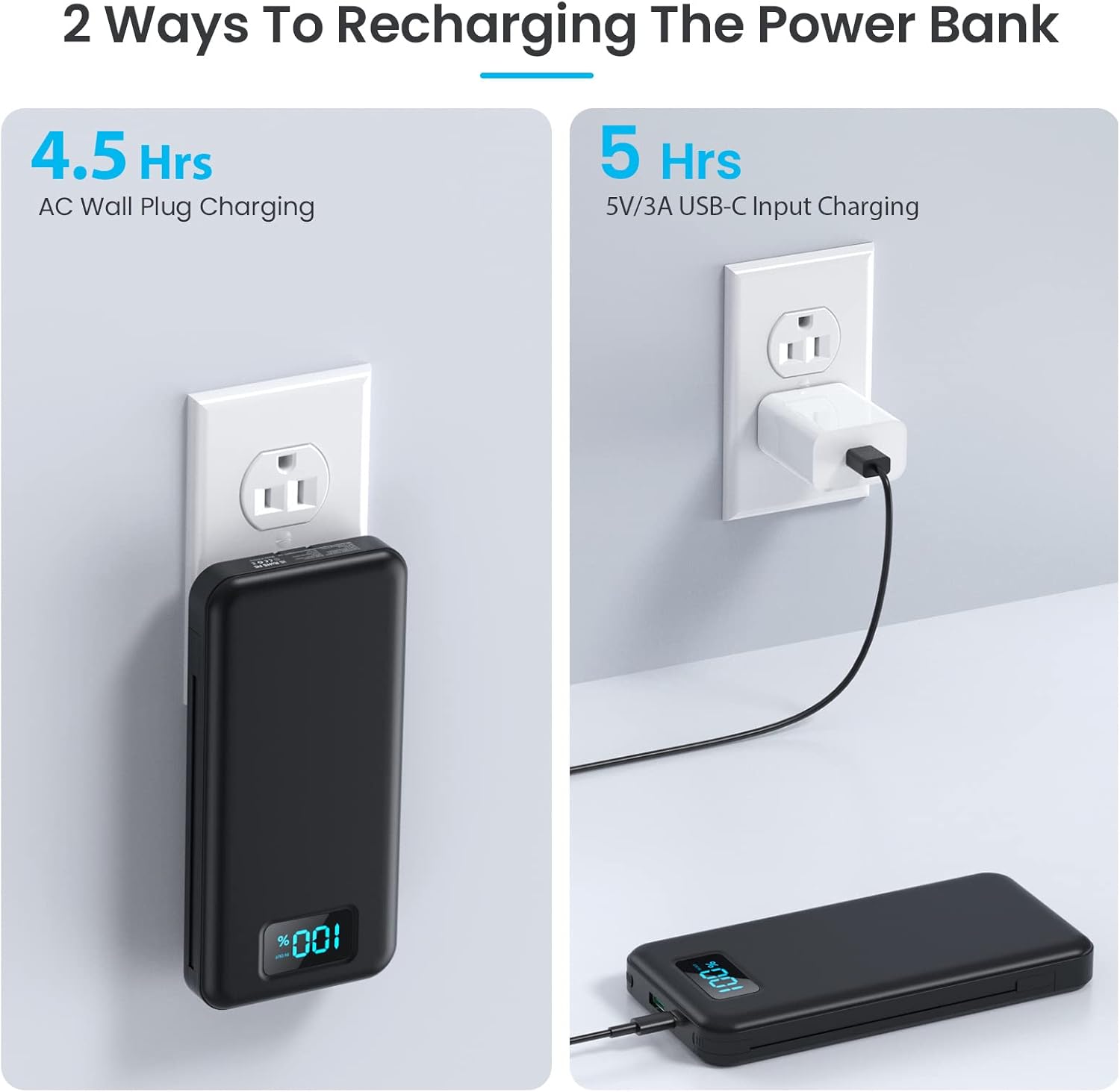 Portable Charger with Built-in Cables  AC Wall Plug,Ultra Slim 13800mAh USB-C Power Bank, 4 Output LCD Display External Battery Pack Phone Charger Compatible with iPhone 15/14/13 Samsung Android etc · v2