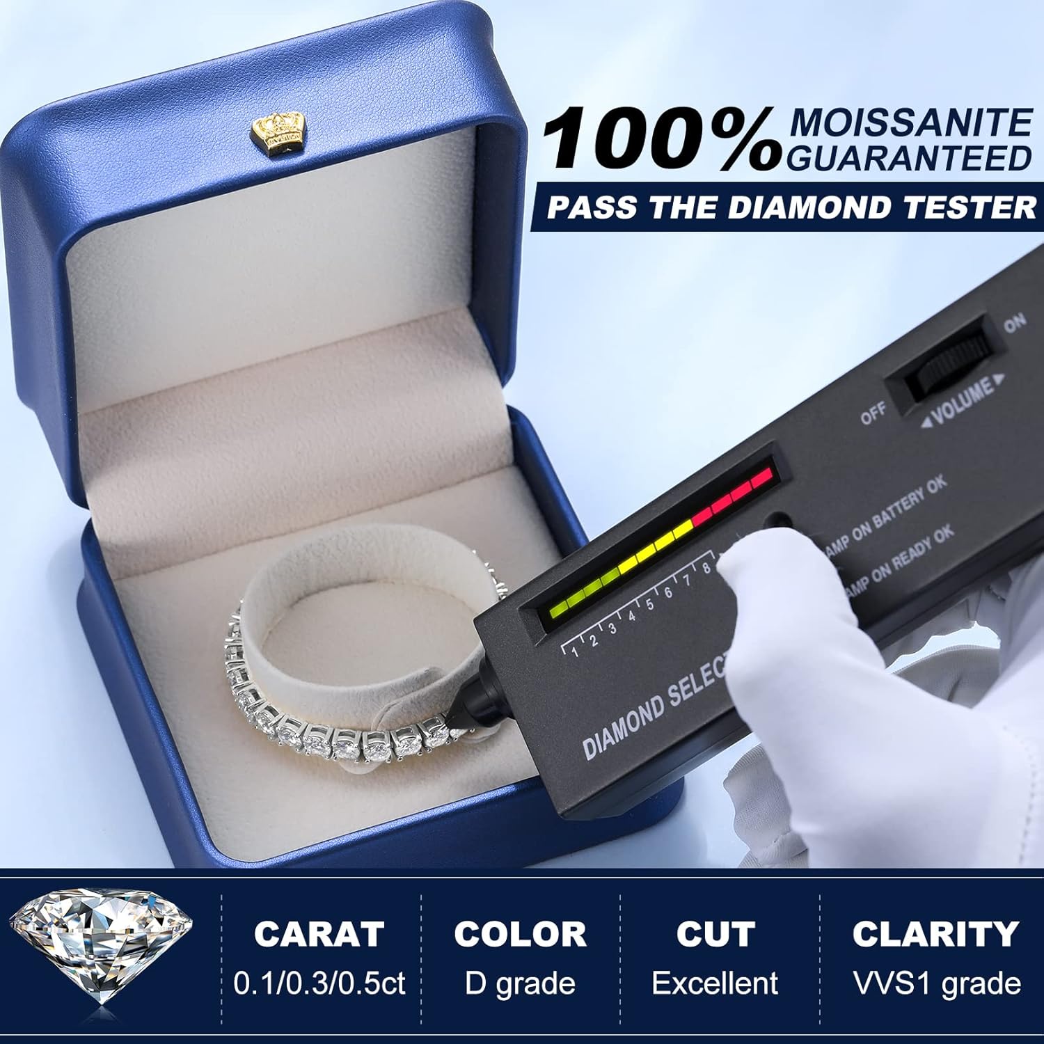 Moissanite Tennis Bracelet, 4.8ct-21ct Lab Created Diamond Bracelets for Women, 18k White/Yellow Gold Plated 925 Sterling Silver Mens Bracelet, 2-5mm D Color VVS1 Round Cut Moissanite Bracelet Gift for Her with GRA Certificate of Authenticity · v10