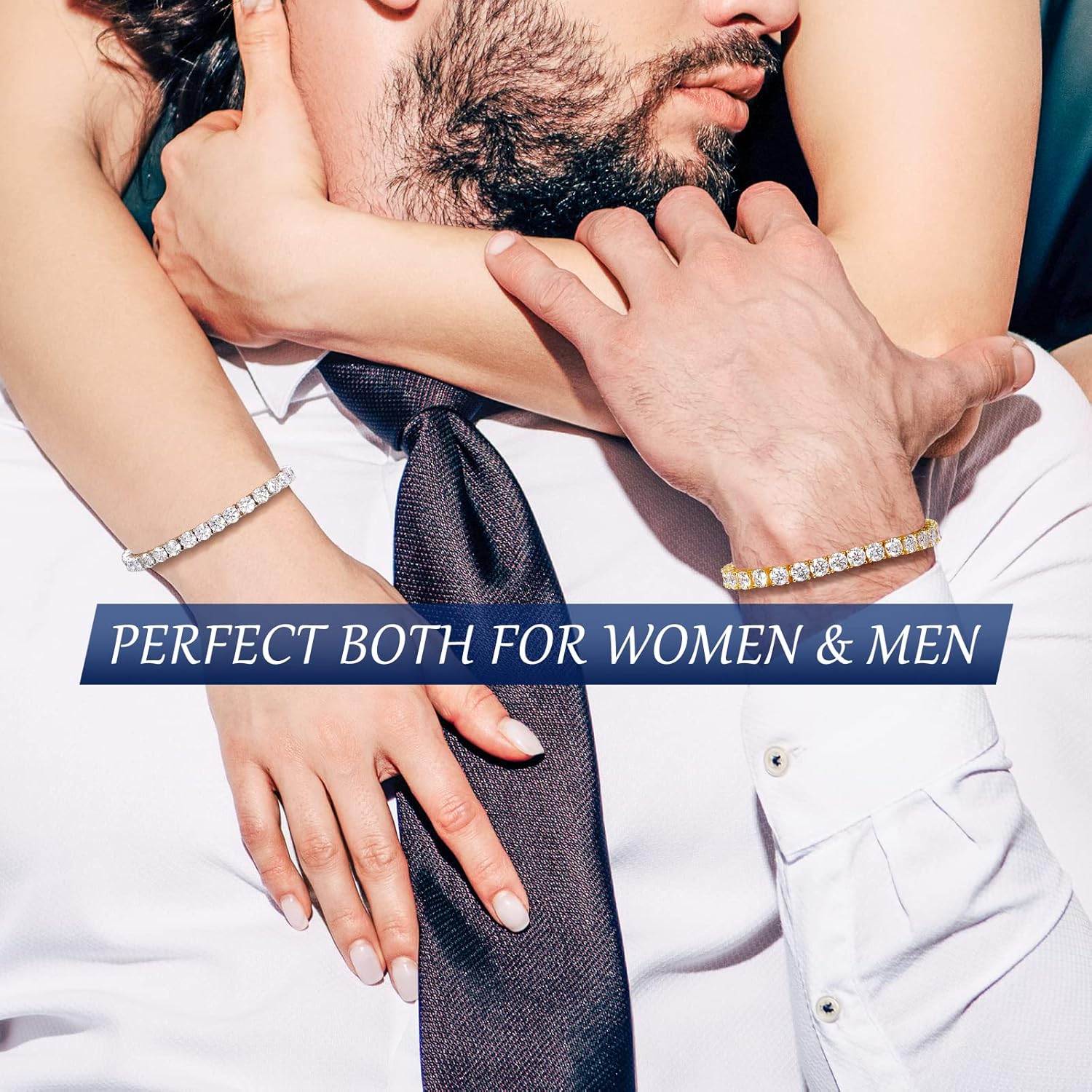 Moissanite Tennis Bracelet, 4.8ct-21ct Lab Created Diamond Bracelets for Women, 18k White/Yellow Gold Plated 925 Sterling Silver Mens Bracelet, 2-5mm D Color VVS1 Round Cut Moissanite Bracelet Gift for Her with GRA Certificate of Authenticity · v10