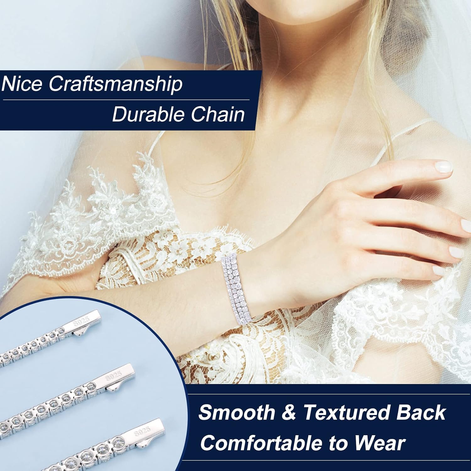 Moissanite Tennis Bracelet, 4.8ct-21ct Lab Created Diamond Bracelets for Women, 18k White/Yellow Gold Plated 925 Sterling Silver Mens Bracelet, 2-5mm D Color VVS1 Round Cut Moissanite Bracelet Gift for Her with GRA Certificate of Authenticity · v10