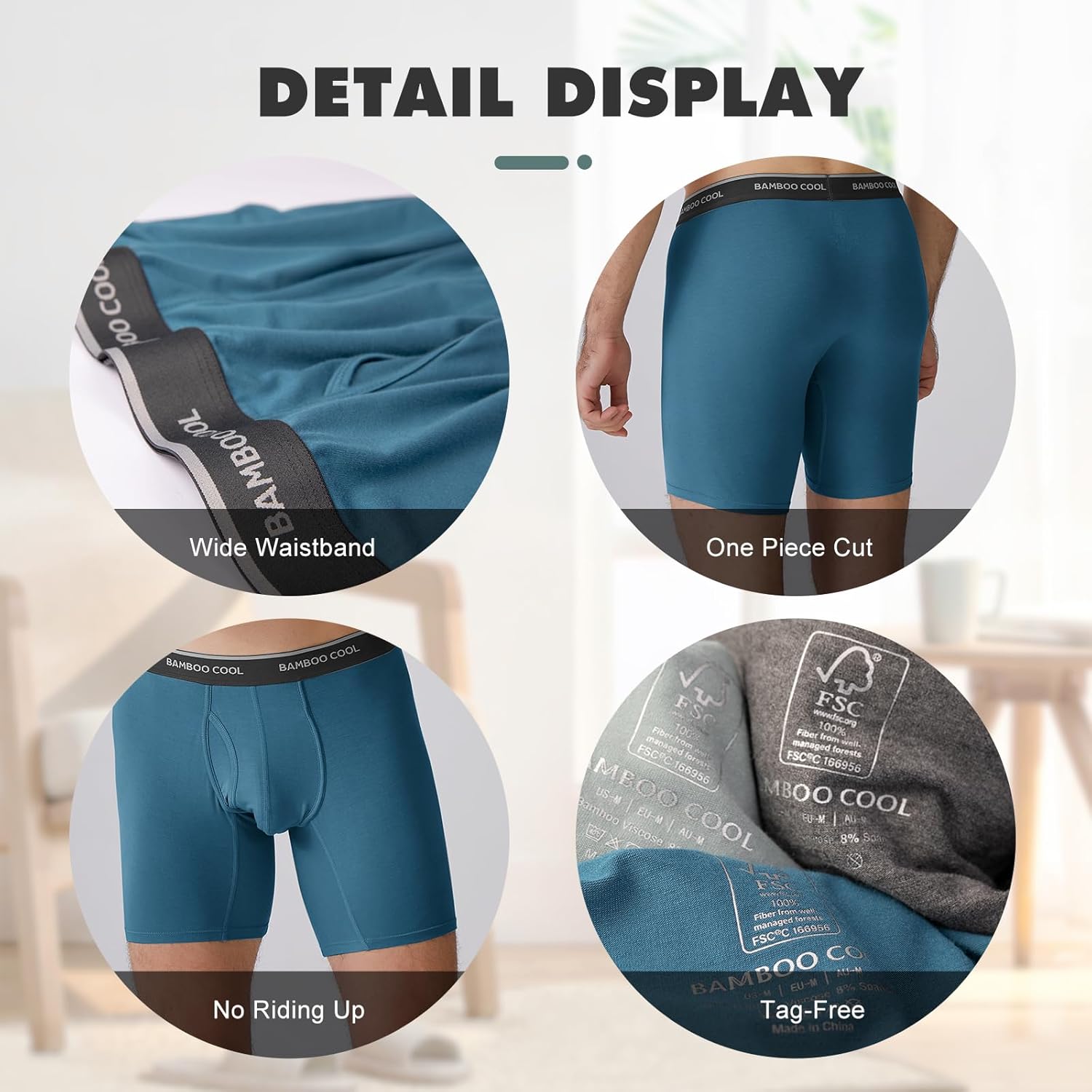 BAMBOO COOL Mens Underwear Boxer Briefs Soft Breathable Underwear (4 or 7 Pack)