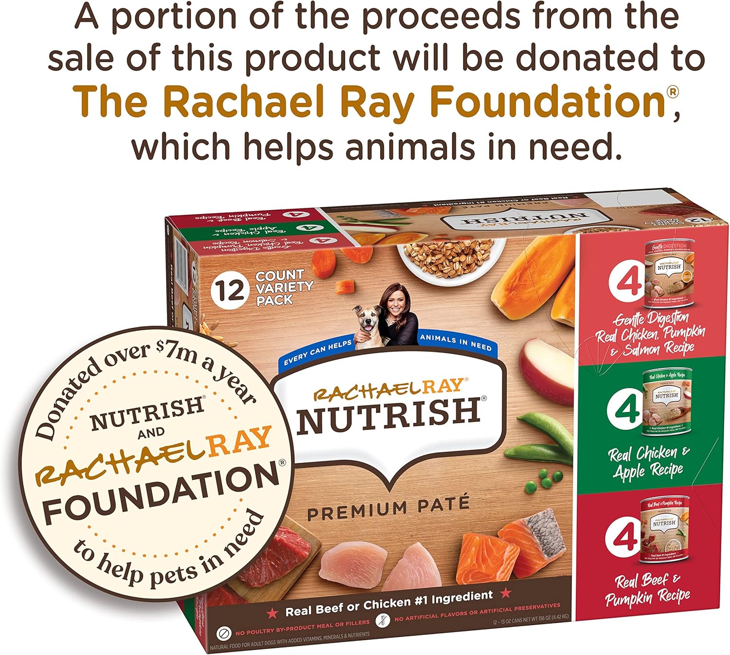 Nourriture humide pour chiens Nutrish Rachael Ray, nourriture naturelle pour chiens adultes contenant des vitamines, des minéraux et des nutriments ajoutés, du bœuf, du poulet et une digestion douce, boîte de 13 onces (lot de 12)