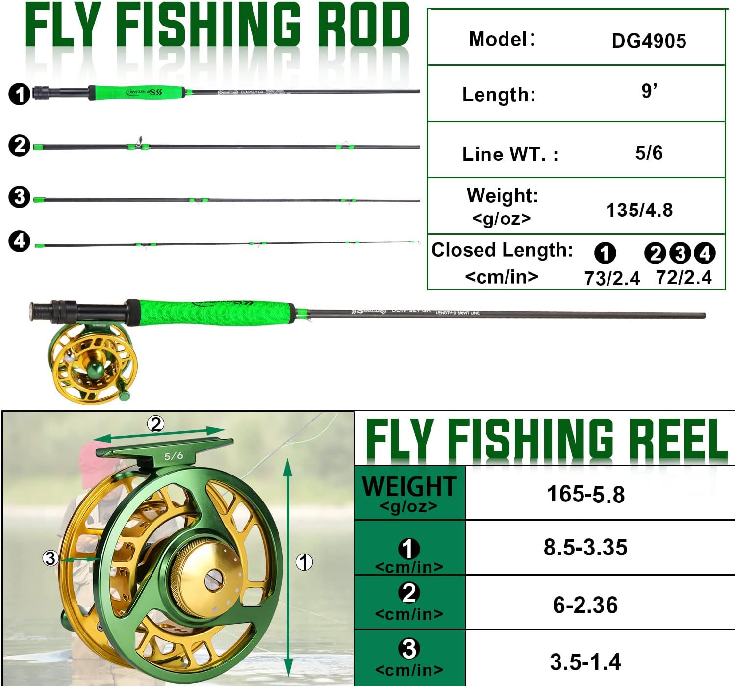 Sougayilang Standard Fly Fishing Combo Starter Kit, 5/6 Weight 9 Fly Rod with SuperPolymer Handle, Accessories, CNC Fly Reel, Carrying Case, Fly Box Case  Fishing Flies · v3