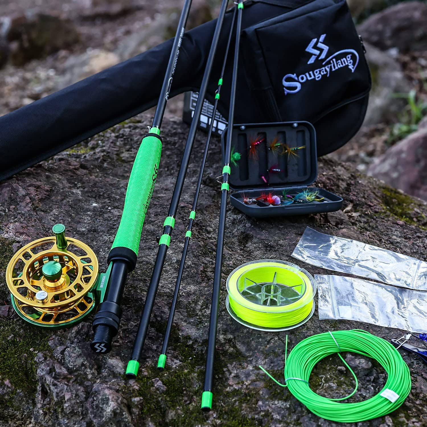 Sougayilang Standard Fly Fishing Combo Starter Kit, 5/6 Weight 9 Fly Rod with SuperPolymer Handle, Accessories, CNC Fly Reel, Carrying Case, Fly Box Case  Fishing Flies · v3