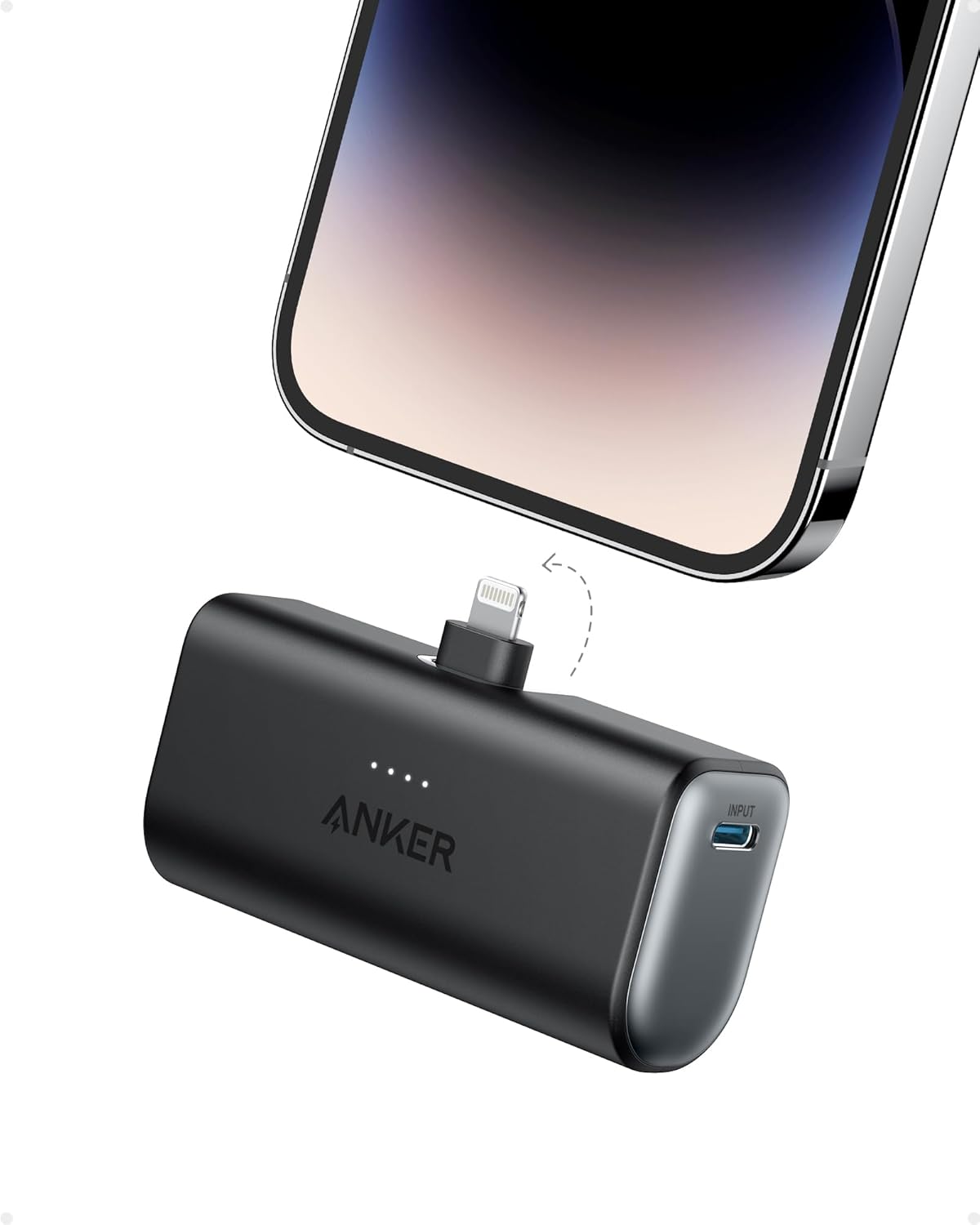 iPhone용 Anker Nano 휴대용 ​​충전기, 내장형 MFi 인증 Lightning 커넥터, 파워뱅크 5,000mAh 12W, iPhone 14/14 Pro/14 Plus, iPhone 13 및 12 시리즈와 호환(블랙)