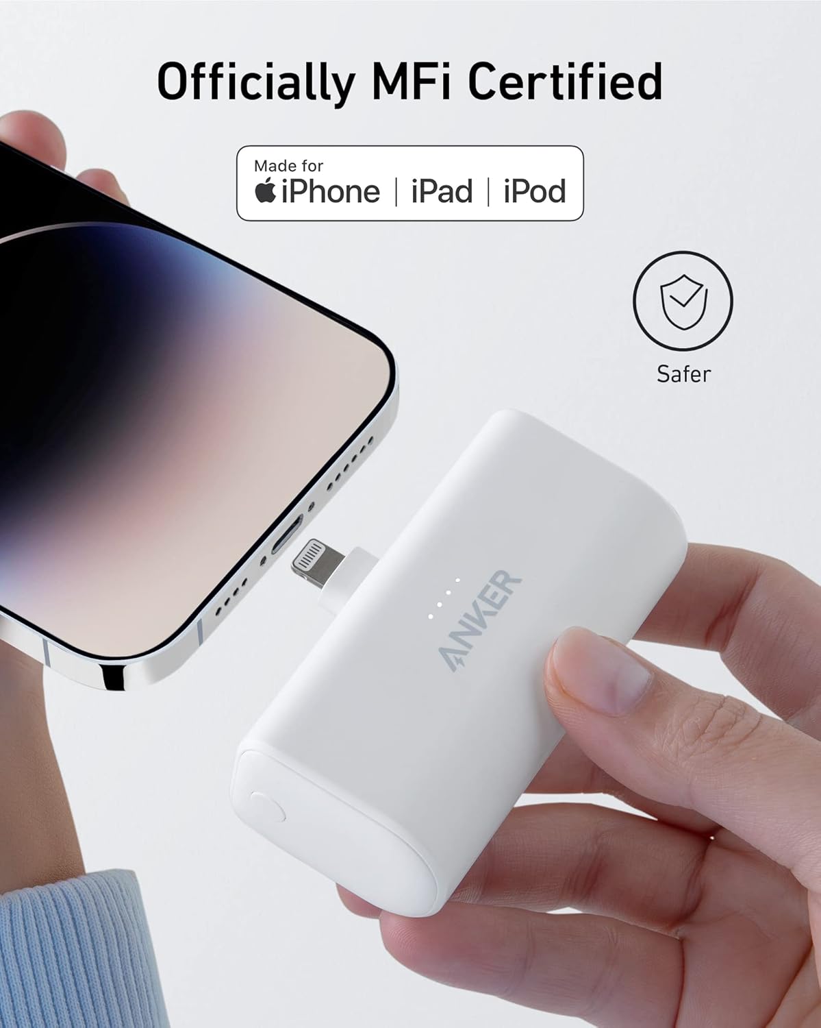 iPhone용 Anker Nano 휴대용 ​​충전기, 내장형 MFi 인증 Lightning 커넥터, 파워뱅크 5,000mAh 12W, iPhone 14/14 Pro/14 Plus, iPhone 13 및 12 시리즈와 호환(블랙)