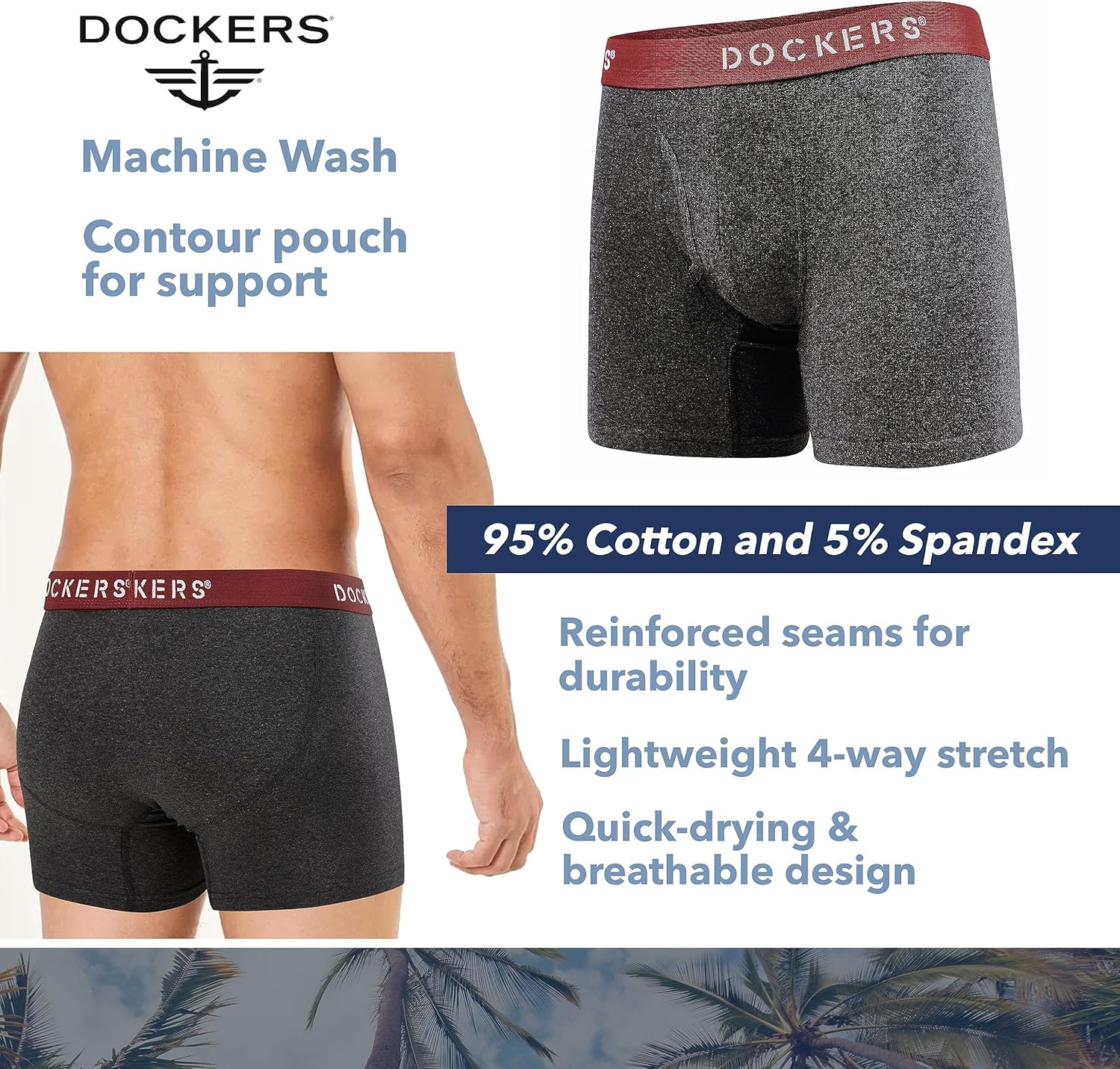 ملابس داخلية رجالية من Dockers مصنوعة من القطن المرن، عبوة من 4 قطع