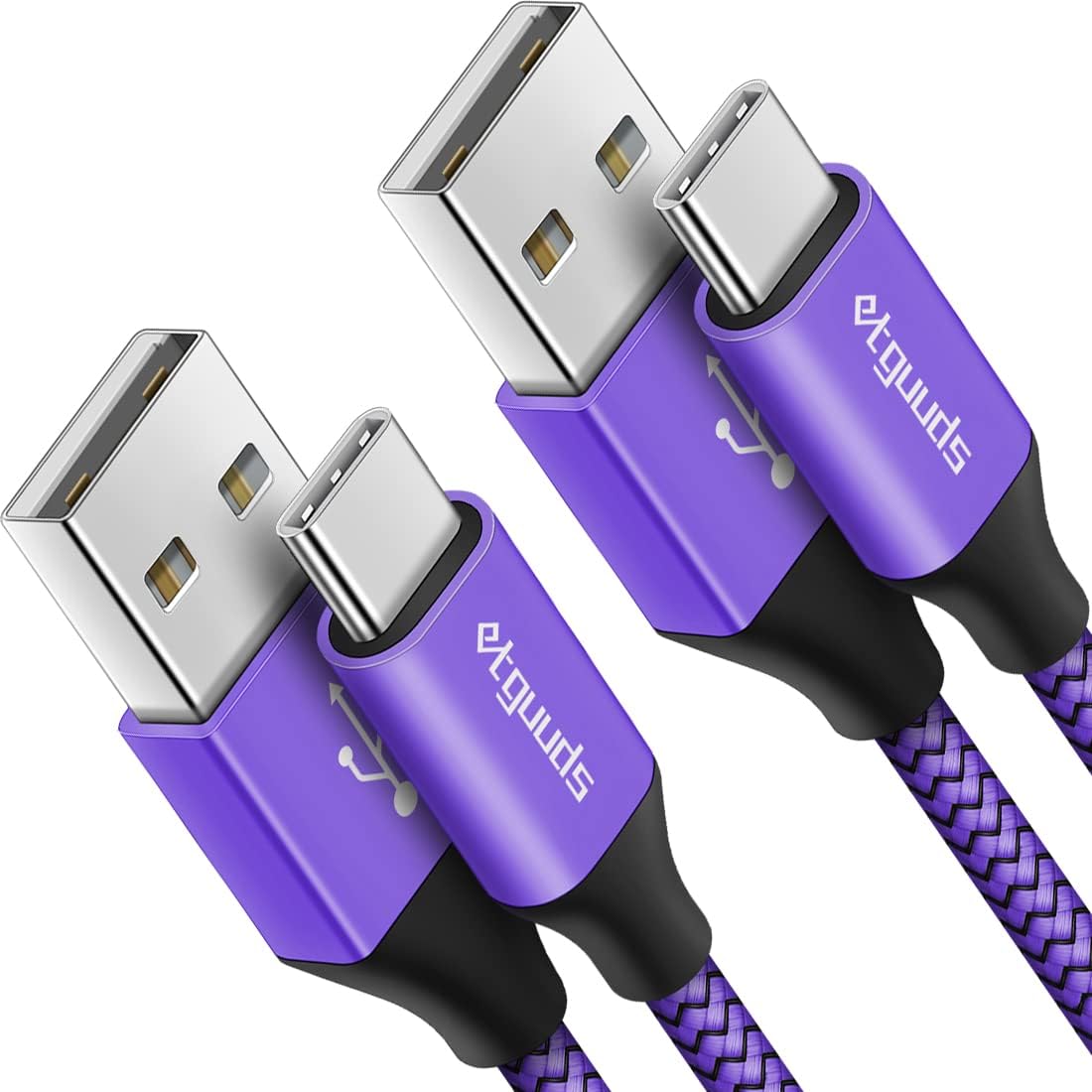 etguuds Lot de 2 câbles USB C de 3 pieds, charge rapide 3 A, câble de charge USB A vers type C violet tressé pour Samsung Galaxy A10e A15 A25 A54 A51 A50, S24 S23 S22 S21 S20 S10 S10E S9, Note 20 10 9, Moto G G9 G8