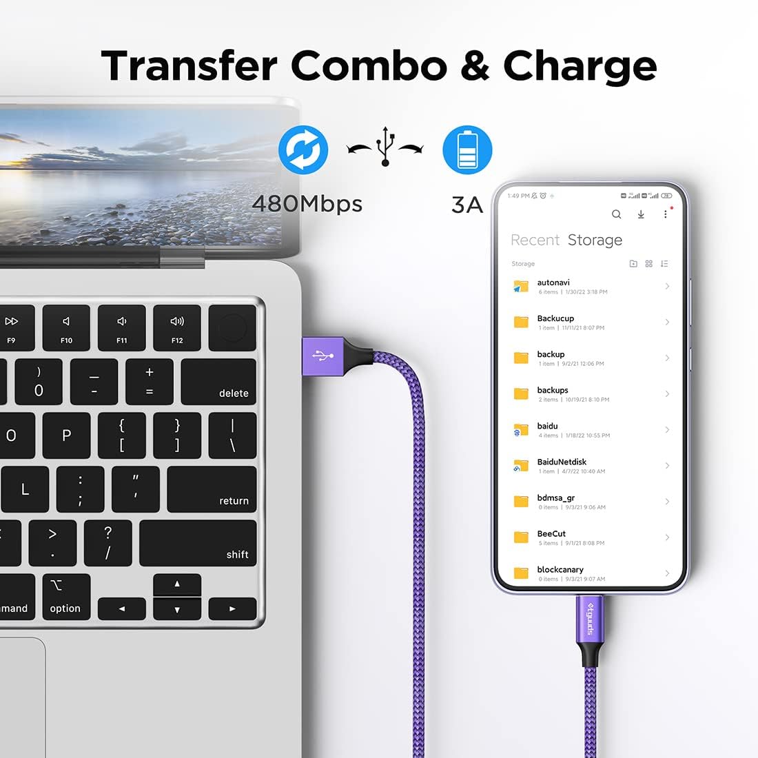 etguuds 2-Pack 3ft USB C Cable 3A Fast Charge, Purple USB A to Type C Charger Cord Braided for Samsung Galaxy A10e A15 A25 A54 A51 A50, S24 S23 S22 S21 S20 S10 S10E S9, Note 20 10 9, Moto G G9 G8 · v2