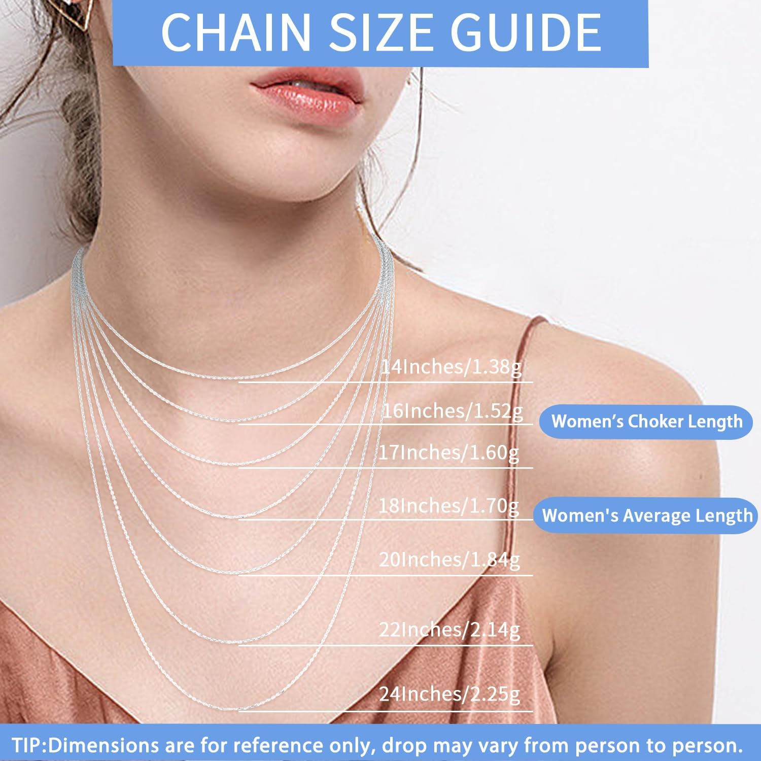 Jewlpire Solid 18k Gold Over 925 Sterling Silver Chain Necklace for Women, 1.2mm Cable Chain Necklace Thin  Dainty amp; Sturdy Womens Chain Necklaces 14/16/17/18/20/22/24 Inch