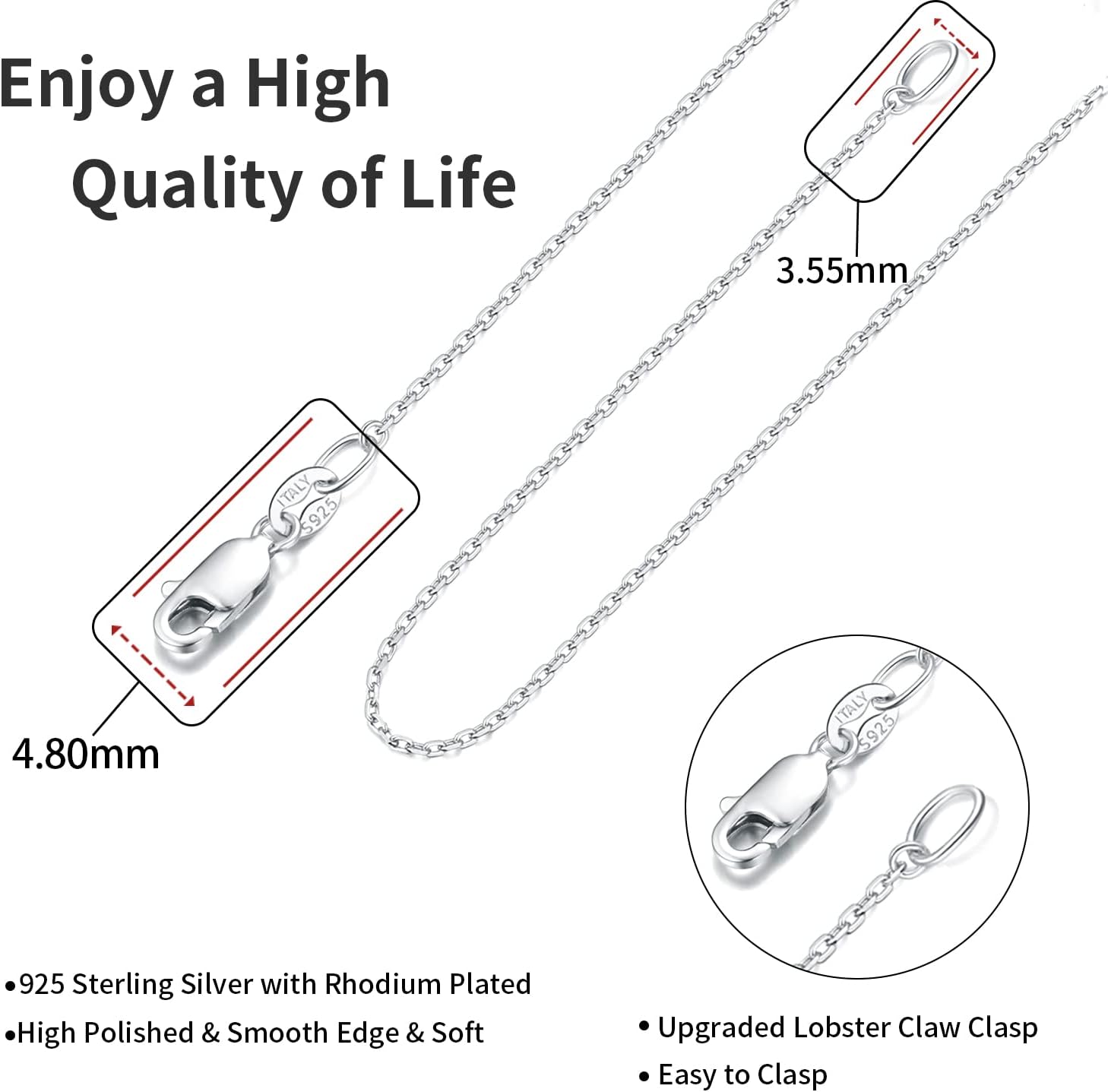 Jewlpire Solid 18k Gold Over 925 Sterling Silver Chain Necklace for Women, 1.2mm Cable Chain Necklace Thin  Dainty amp; Sturdy Womens Chain Necklaces 14/16/17/18/20/22/24 Inch