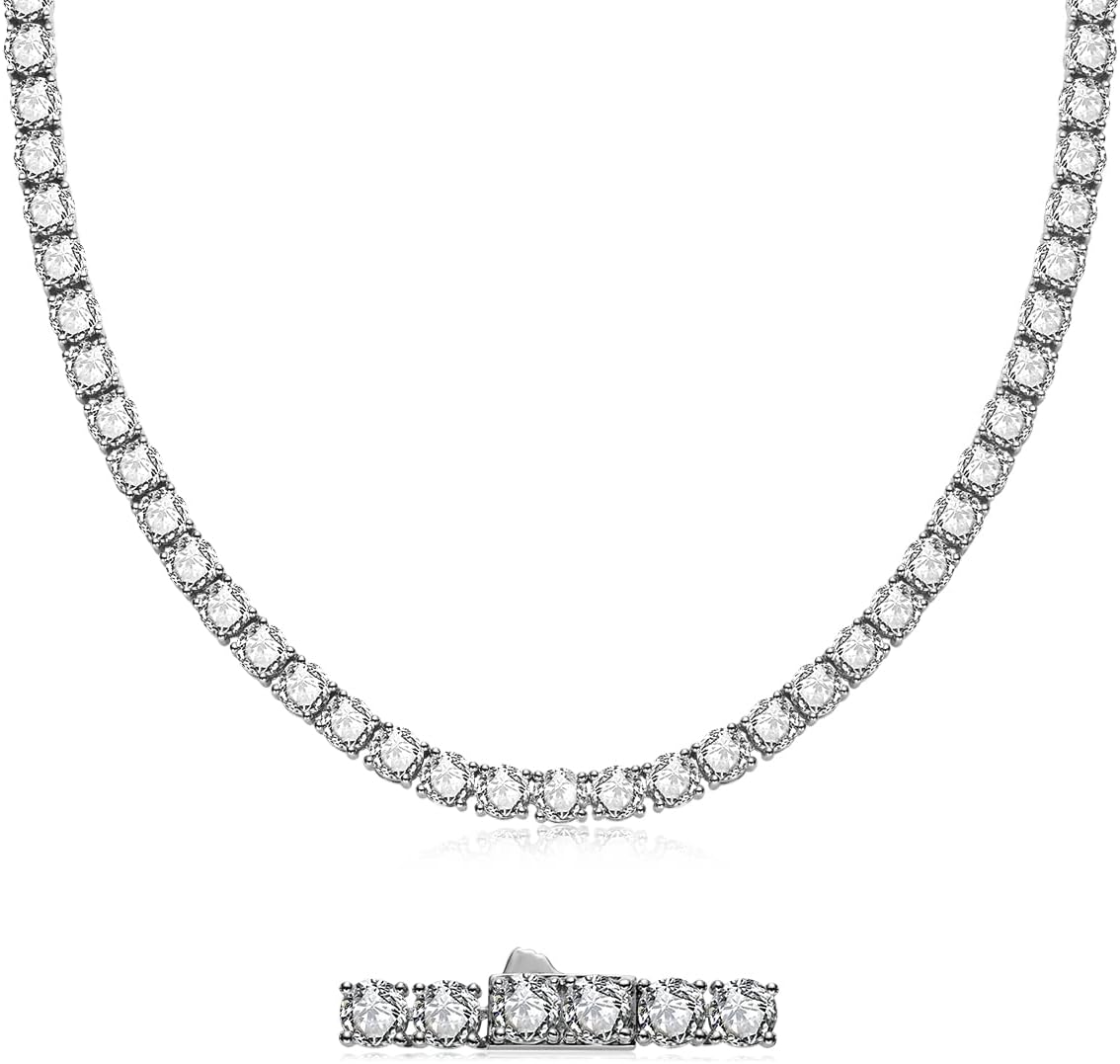 AnuClub 32cttw-81cttw Moissanite Tennis Necklace Chain 925 Sterling Silver Round Cut D Color VVS1 Moissanites Classic Chains for Women Men · v2