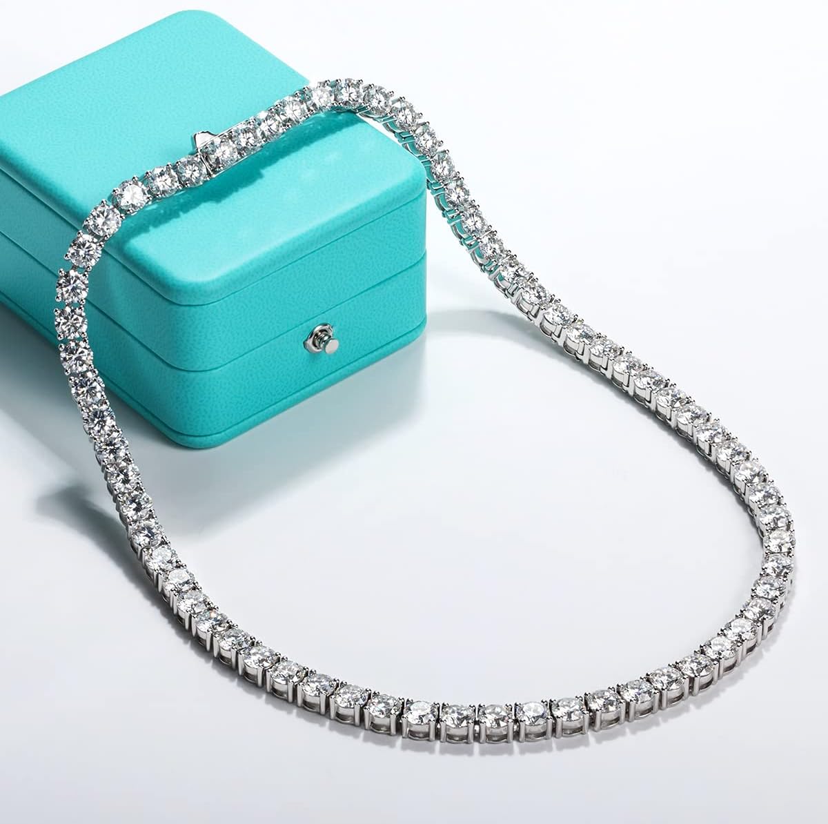 AnuClub 32cttw-81cttw Moissanite Tennis Necklace Chain 925 Sterling Silver Round Cut D Color VVS1 Moissanites Classic Chains for Women Men · v2
