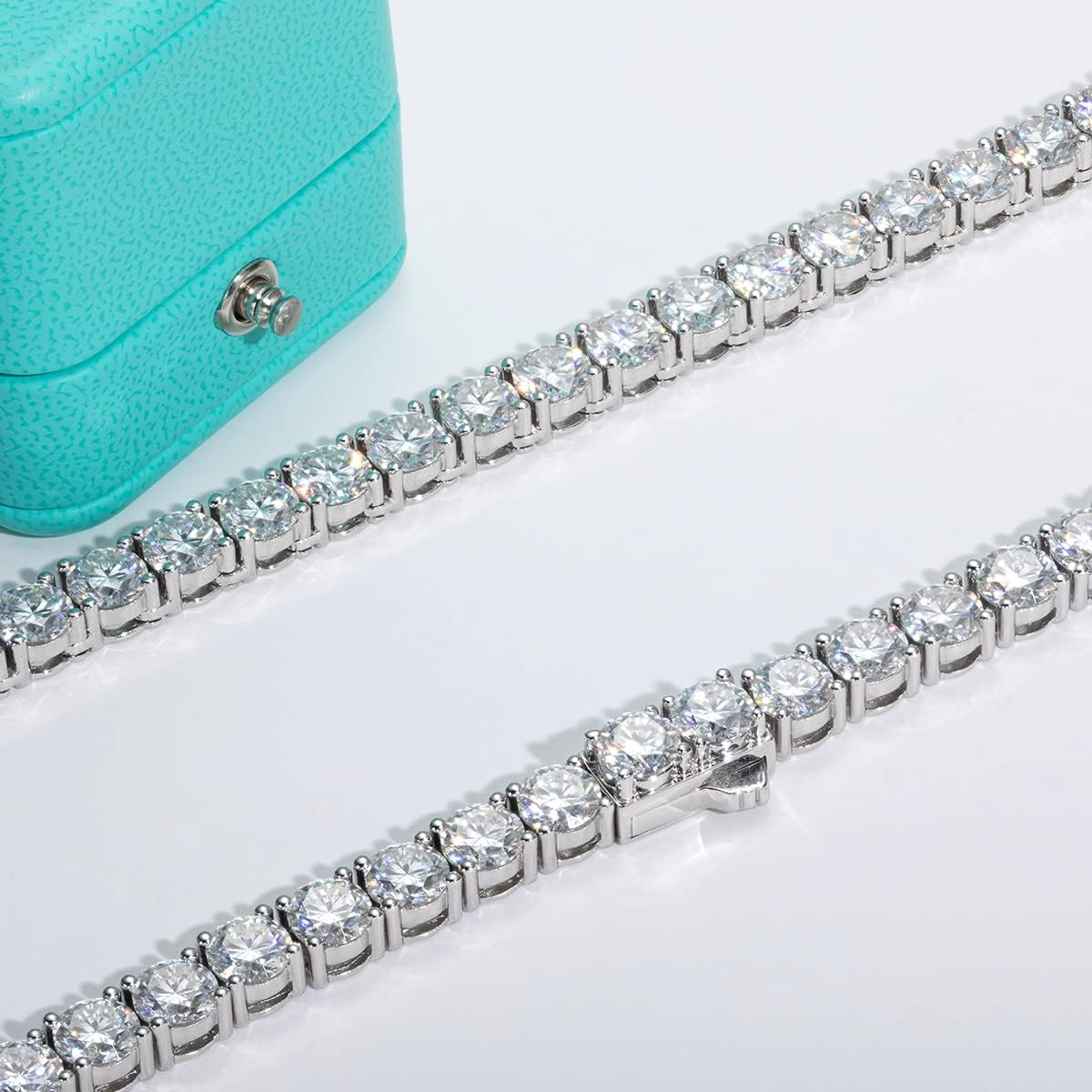 AnuClub 32cttw-81cttw Moissanite Tennis Necklace Chain 925 Sterling Silver Round Cut D Color VVS1 Moissanites Classic Chains for Women Men · v2