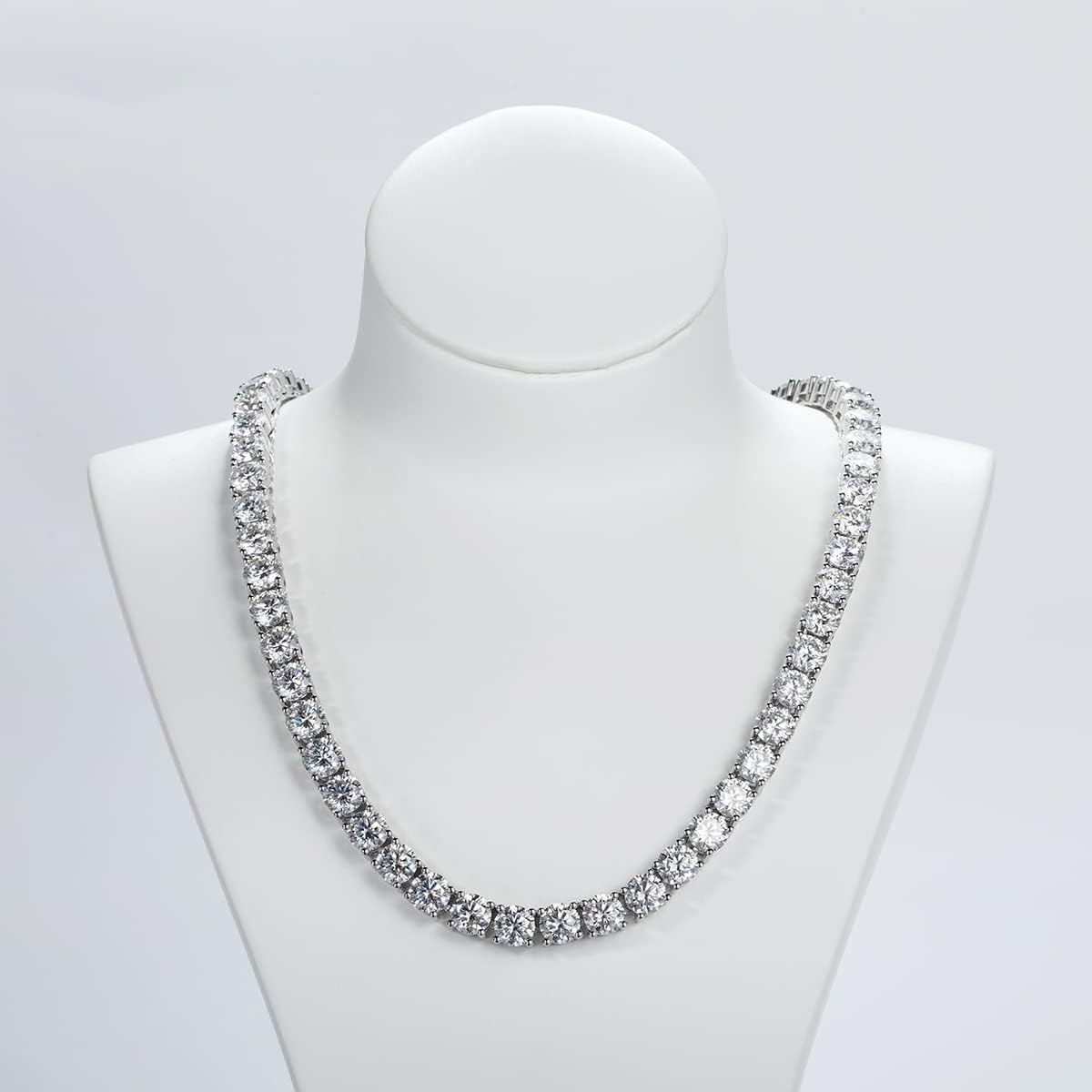 AnuClub 32cttw-81cttw Moissanite Tennis Necklace Chain 925 Sterling Silver Round Cut D Color VVS1 Moissanites Classic Chains for Women Men · v2