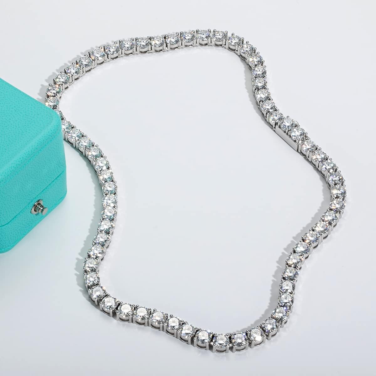 AnuClub 32cttw-81cttw Moissanite Tennis Necklace Chain 925 Sterling Silver Round Cut D Color VVS1 Moissanites Classic Chains for Women Men · v2