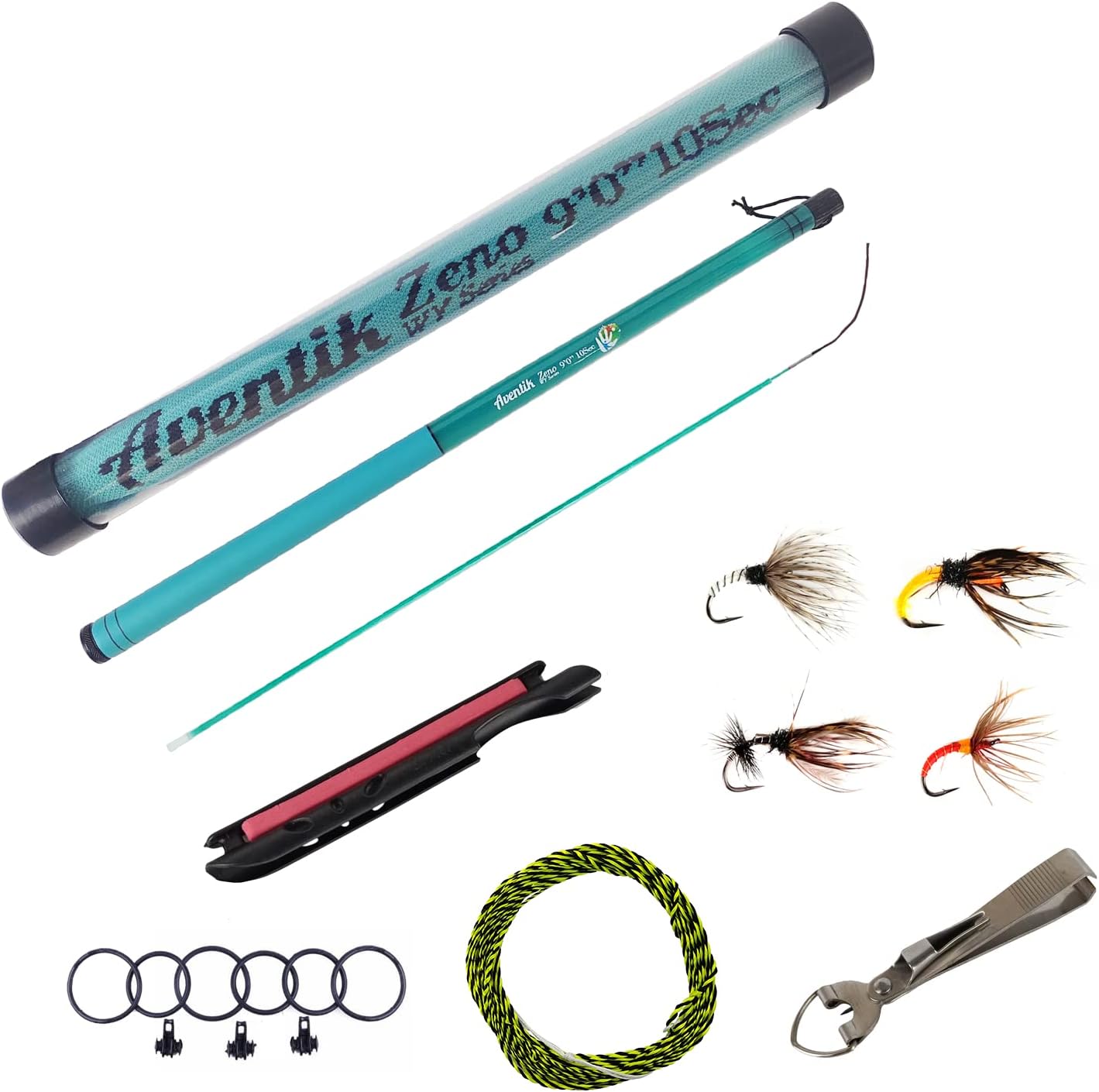 Aventik Zeno S2-Glass Tenkara Rod with 2 Extra Rod Sections 10 Sec in 9ft/10ft Excellent Durability and Strength, Collapsed to Only 14.6in/15.2in, 6:4 Soft M-Action, Super Lightweight and Compact, Elegant Translucent Color Super Eye-catching
