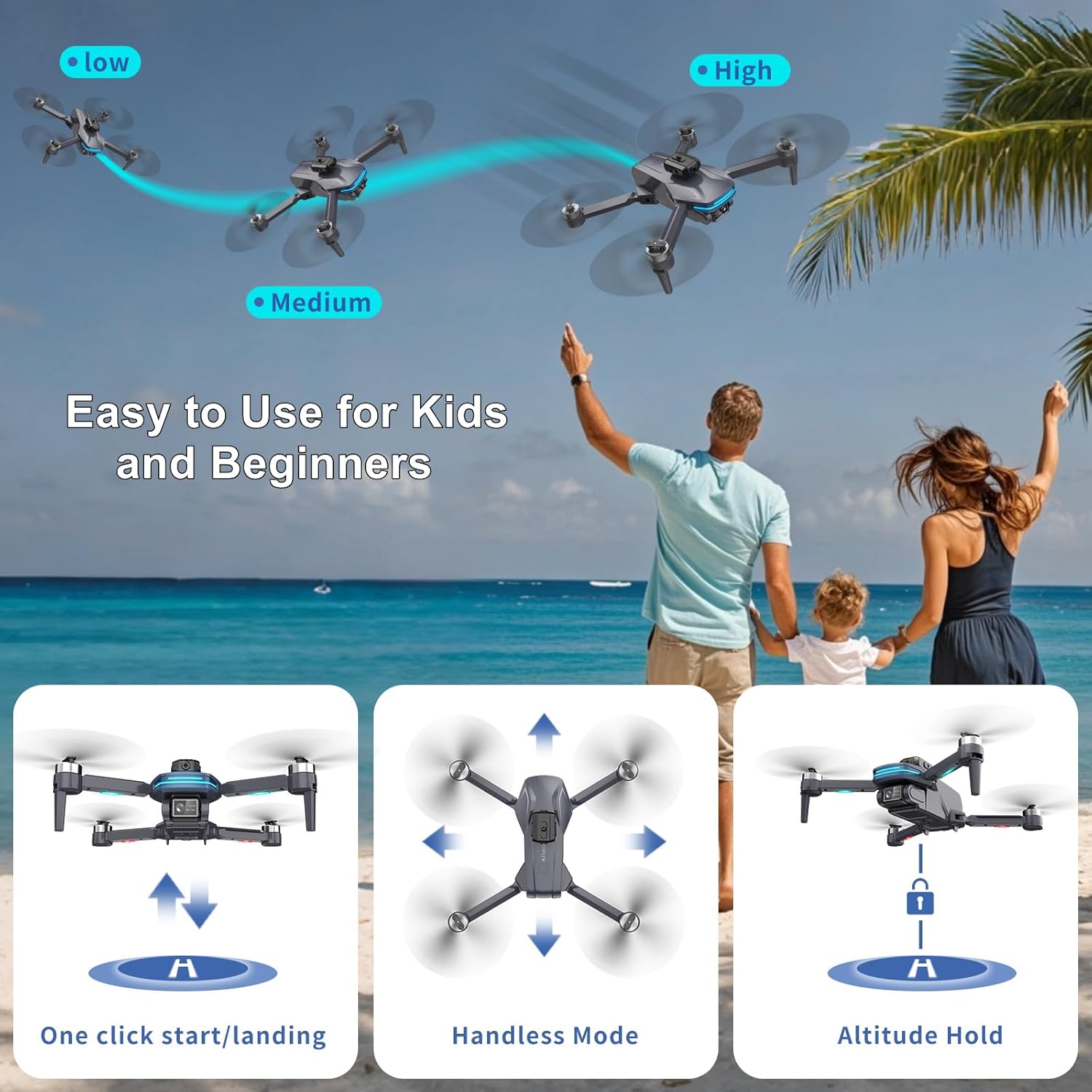 طائرة بدون طيار FPV مع كاميرا 1080 بكسل للأطفال والكبار المبتدئين، طائرة رباعية المراوح قابلة للطي مع حقيبة حمل، عدسة قابلة للتعديل، صورة شخصية بالإيماءات، محرك بدون فرشاة، تثبيت الارتفاع، تقلبات ثلاثية الأبعاد، التحكم الصوتي، إقلاع/هبوط بمفتاح واحد، طيران نقطة المسار، تحديد موقع التدفق البصري، هدايا ألعاب RC للأولاد والبنات