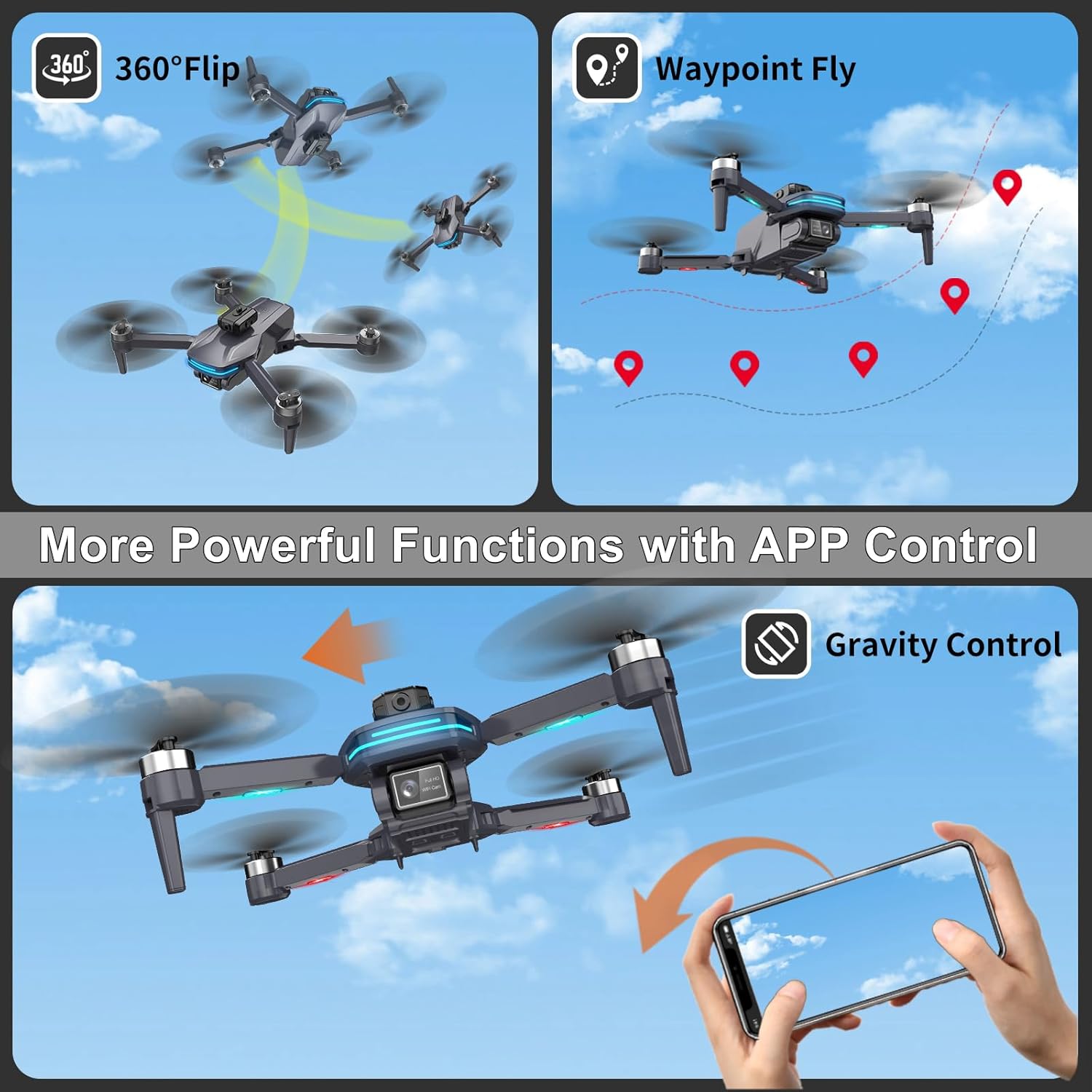 طائرة بدون طيار FPV مع كاميرا 1080 بكسل للأطفال والكبار المبتدئين، طائرة رباعية المراوح قابلة للطي مع حقيبة حمل، عدسة قابلة للتعديل، صورة شخصية بالإيماءات، محرك بدون فرشاة، تثبيت الارتفاع، تقلبات ثلاثية الأبعاد، التحكم الصوتي، إقلاع/هبوط بمفتاح واحد، طيران نقطة المسار، تحديد موقع التدفق البصري، هدايا ألعاب RC للأولاد والبنات